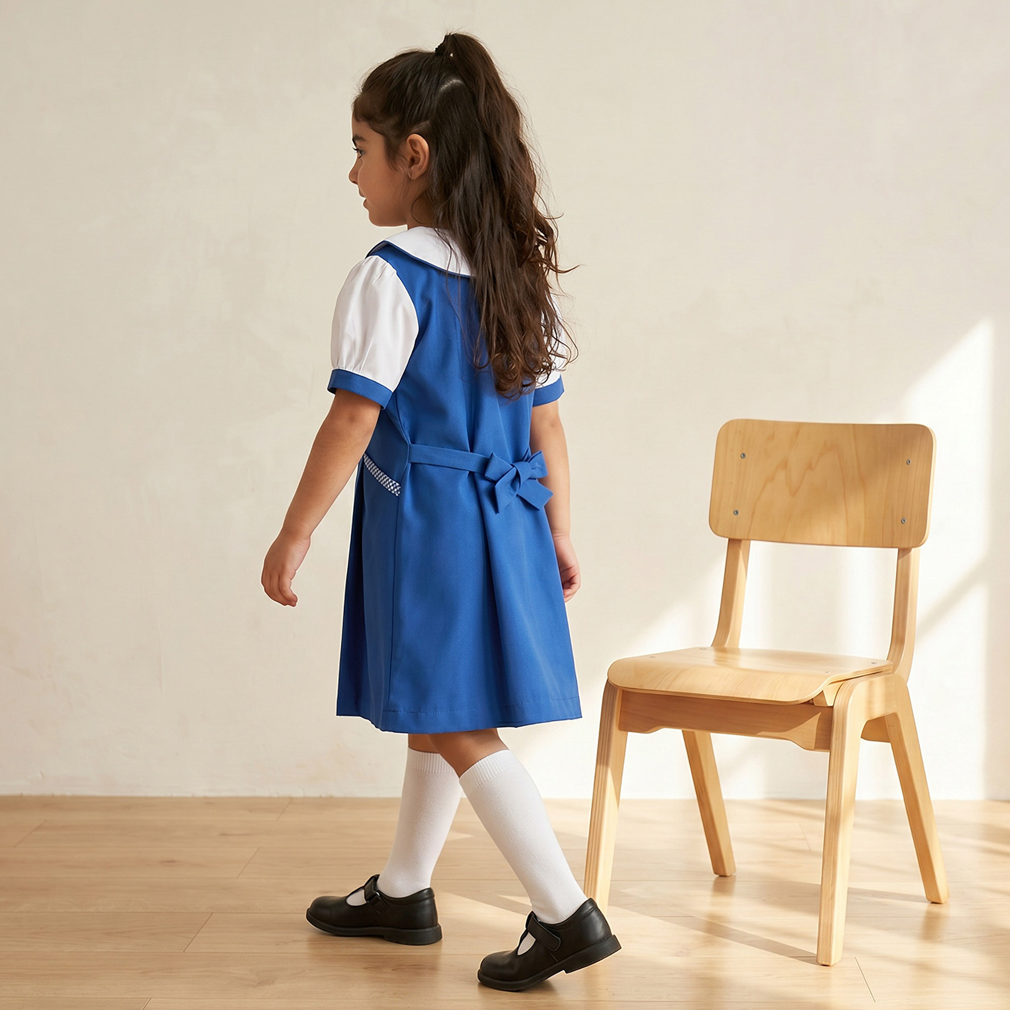 Juniors Blue A-line Dress with Peter Pan Collar - Girls-girls-clothing-schoolwear-dresses-image-2