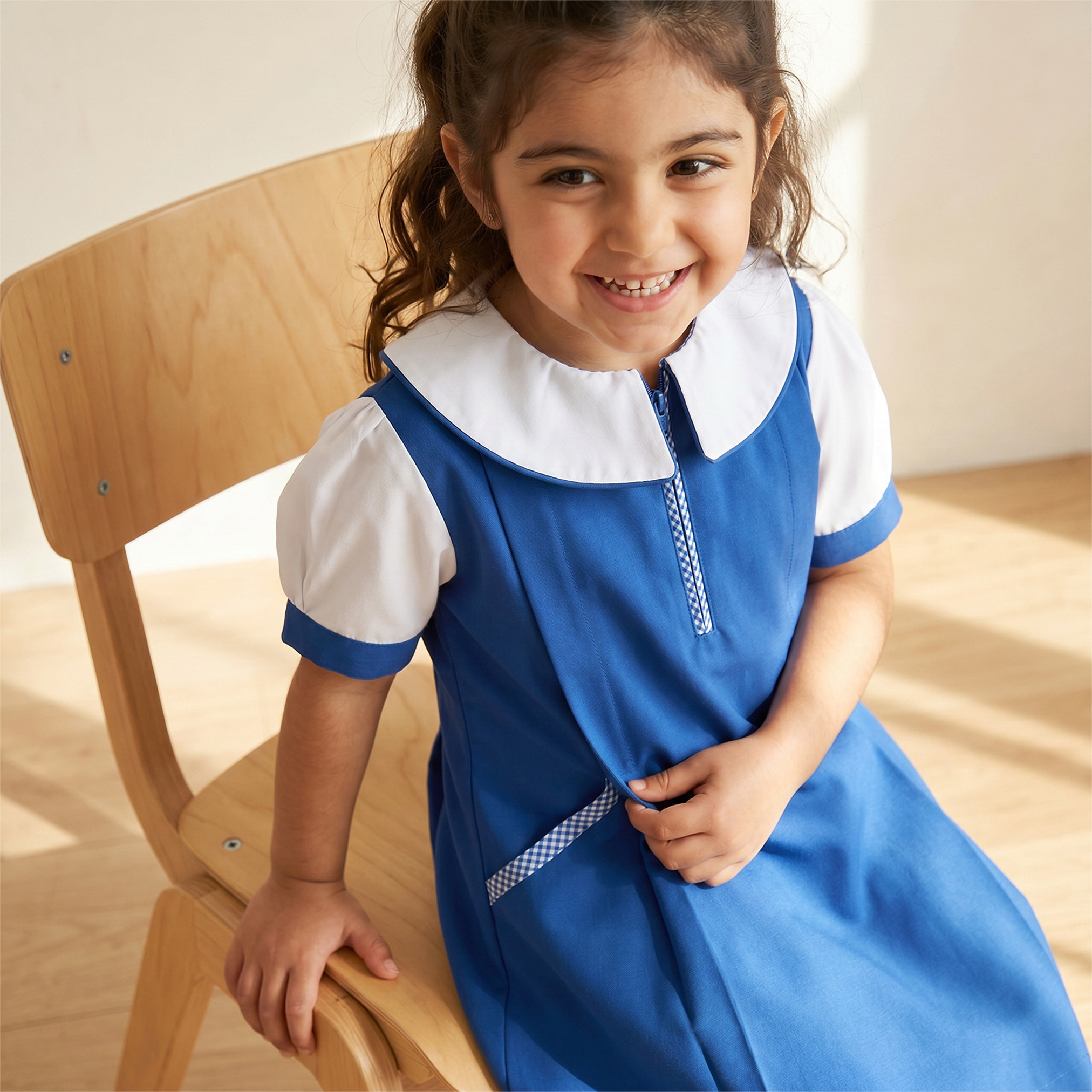 Juniors Blue A-line Dress with Peter Pan Collar - Girls-girls-clothing-schoolwear-dresses-image-5