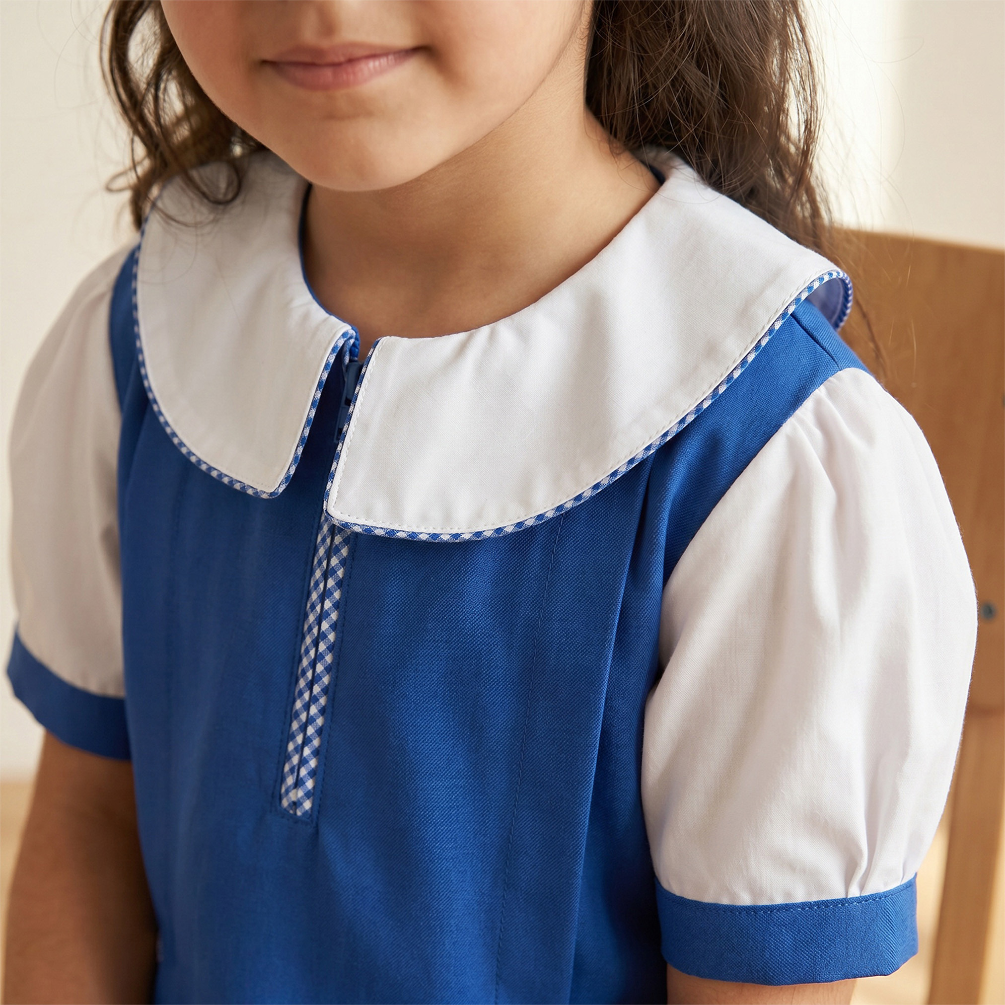 Juniors Blue A-line Dress with Peter Pan Collar - Girls-girls-clothing-schoolwear-dresses-image-6