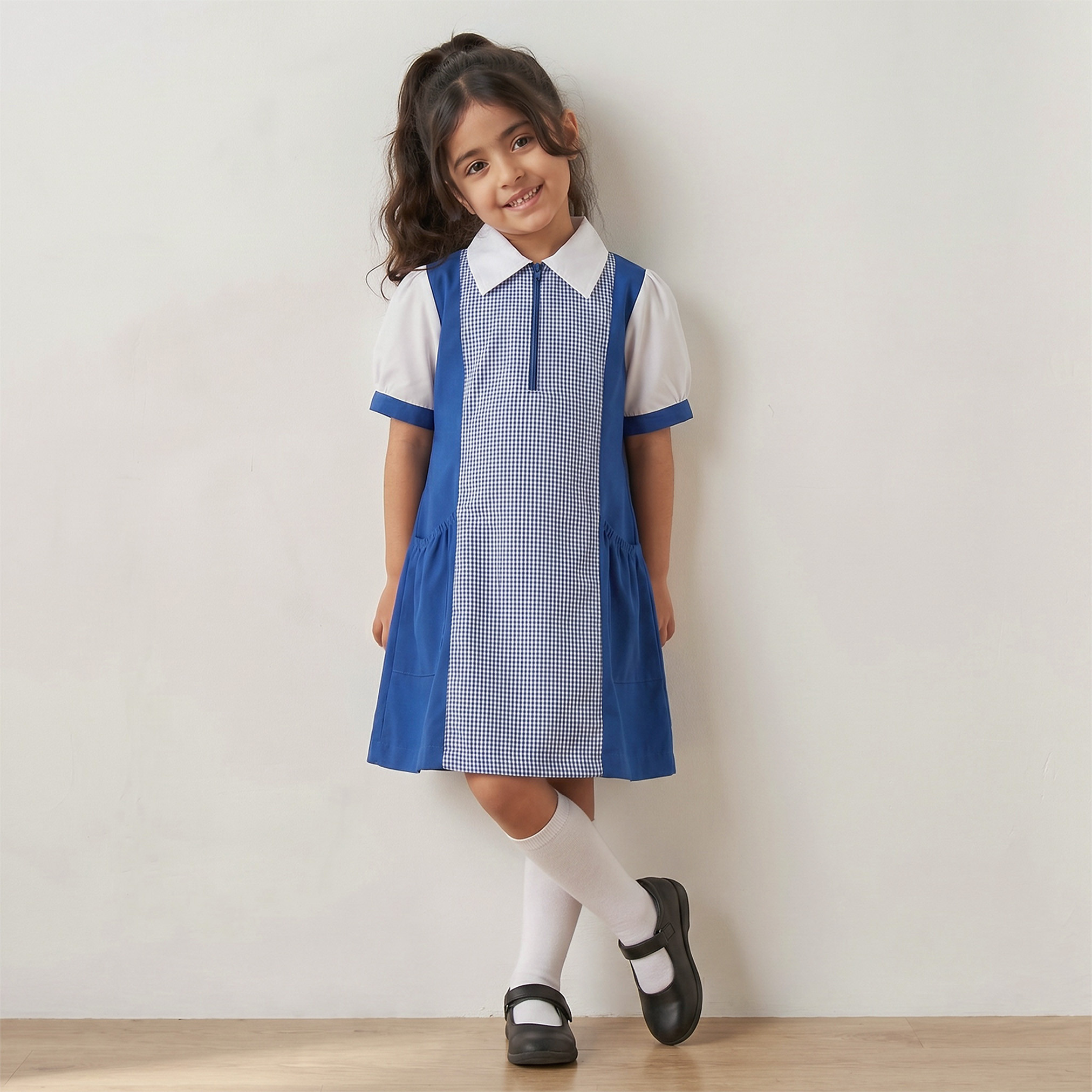 Juniors Blue School Dress with Short Sleeves - Girls-girls-clothing-schoolwear-dresses-image-4
