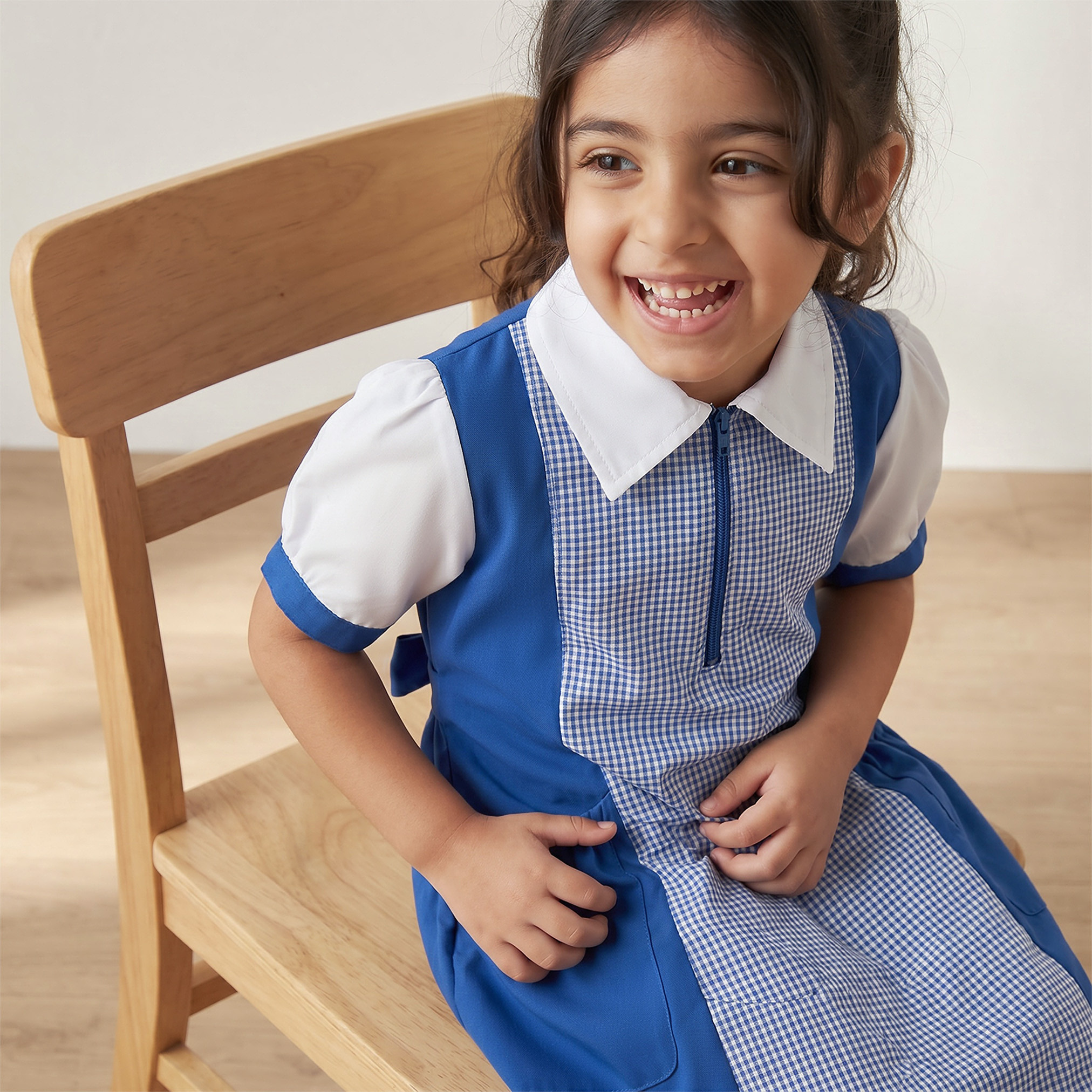 Juniors Blue School Dress with Short Sleeves - Girls-girls-clothing-schoolwear-dresses-image-5
