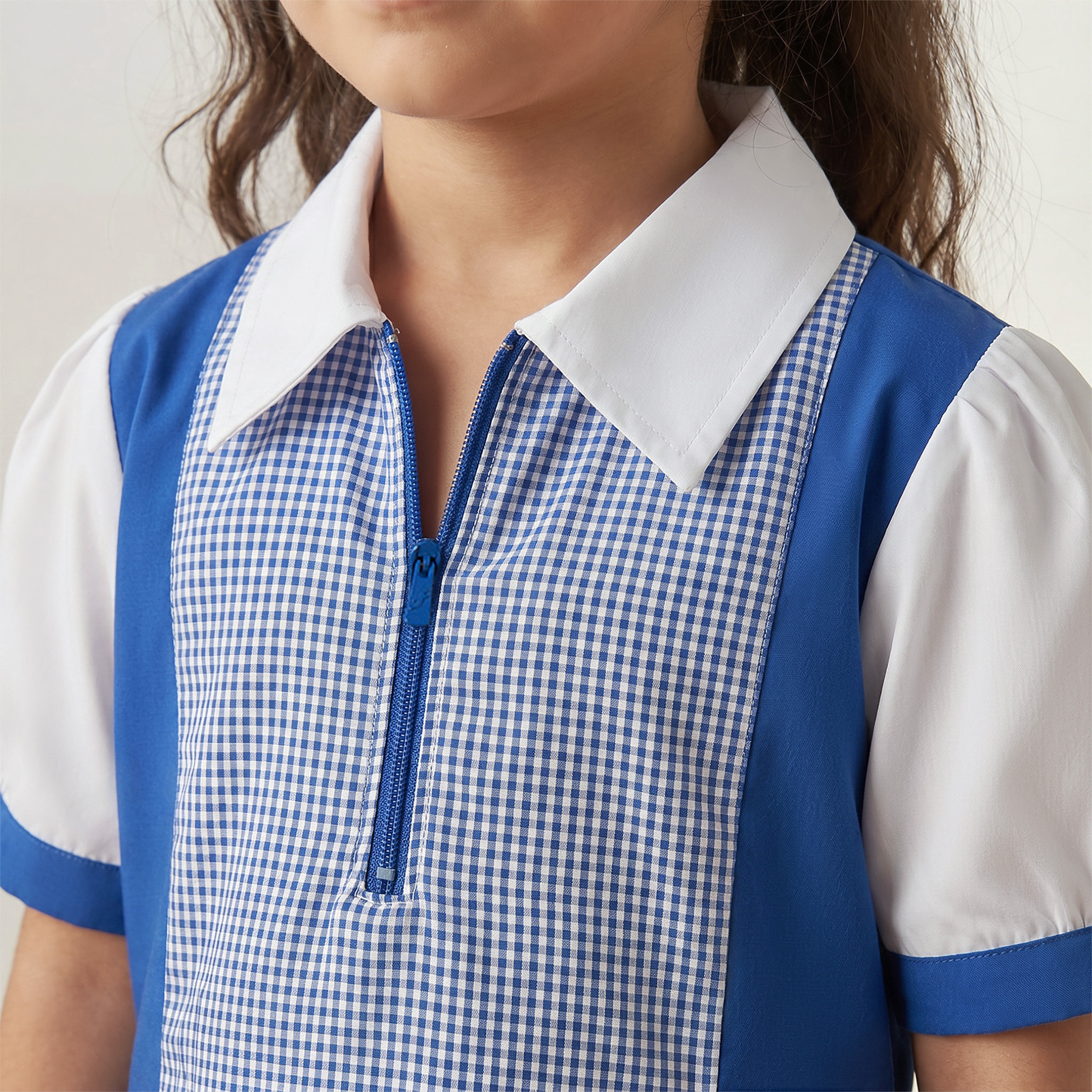 Juniors Blue School Dress with Short Sleeves - Girls-girls-clothing-schoolwear-dresses-image-6