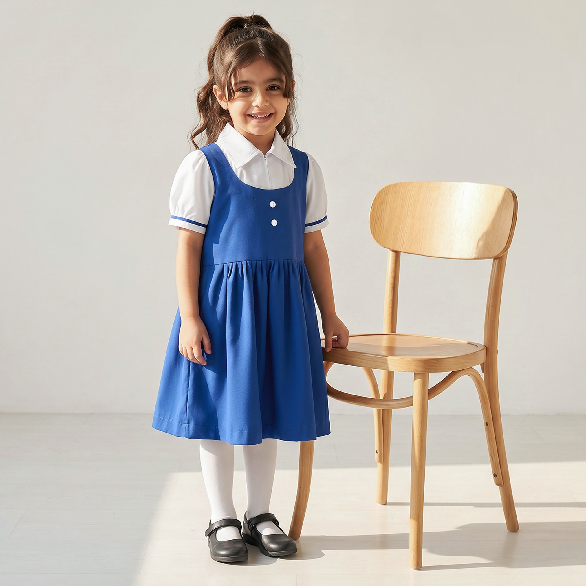 فستان مدرسي أزرق بأكمام قصيرة من جونيورز - للبنات-girls-clothing-schoolwear-dresses-image-1