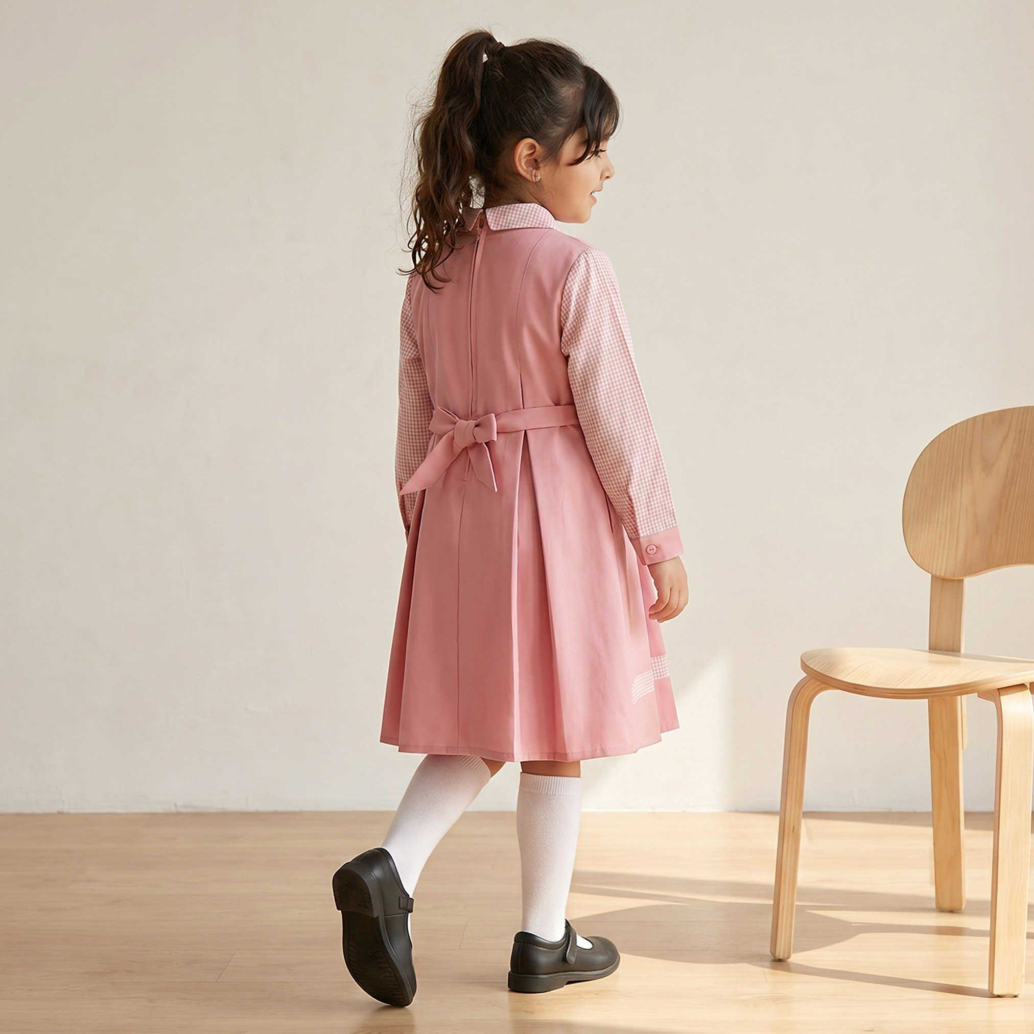 Juniors Pink School Dress with Long Sleeves - Girls-girls-clothing-schoolwear-dresses-image-2