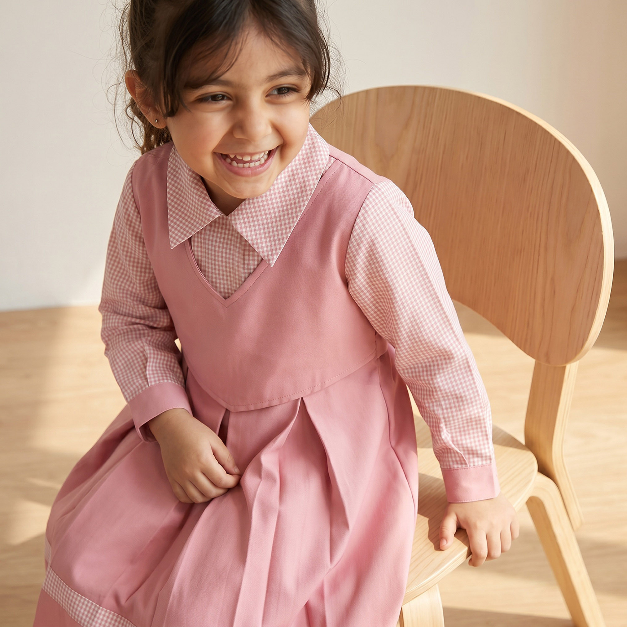 Juniors Pink School Dress with Long Sleeves - Girls-girls-clothing-schoolwear-dresses-image-4