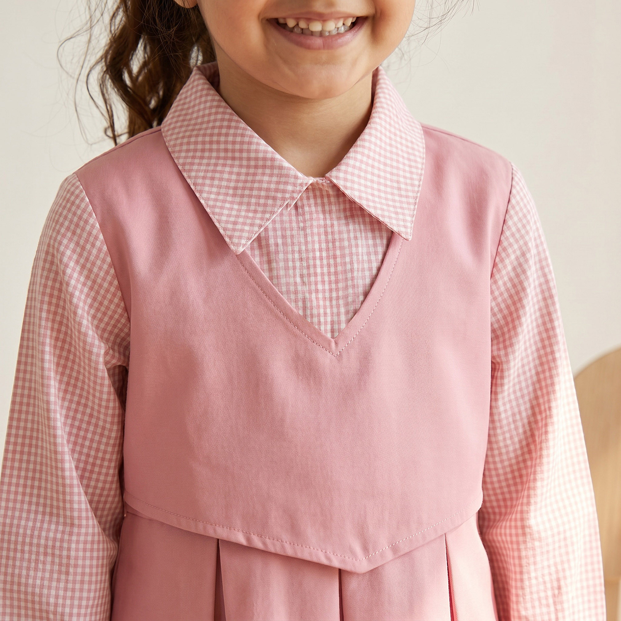 Juniors Pink School Dress with Long Sleeves - Girls-girls-clothing-schoolwear-dresses-image-5