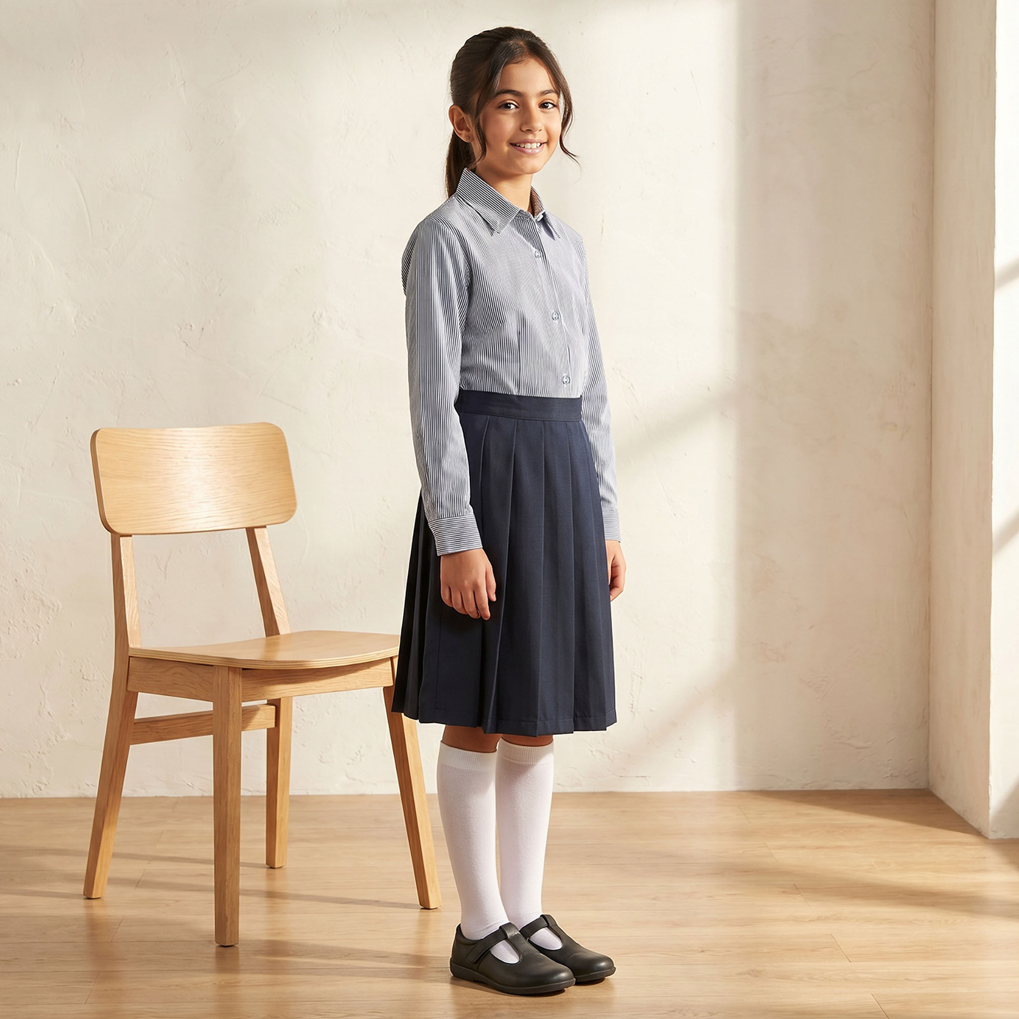قميص مدرسي رمادي بياقة واسعة للفتيات من جونيورز-girls-clothing-blousesandshirts-image-2