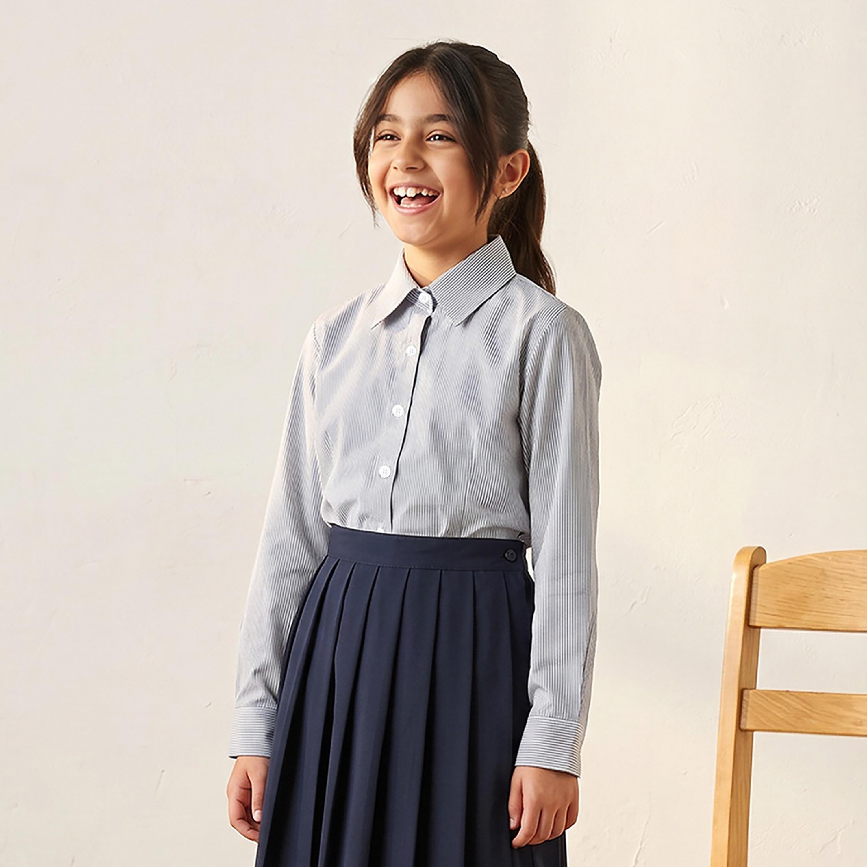 قميص مدرسي رمادي بياقة للبنات من جونيورز-girls-clothing-blousesandshirts-image-1