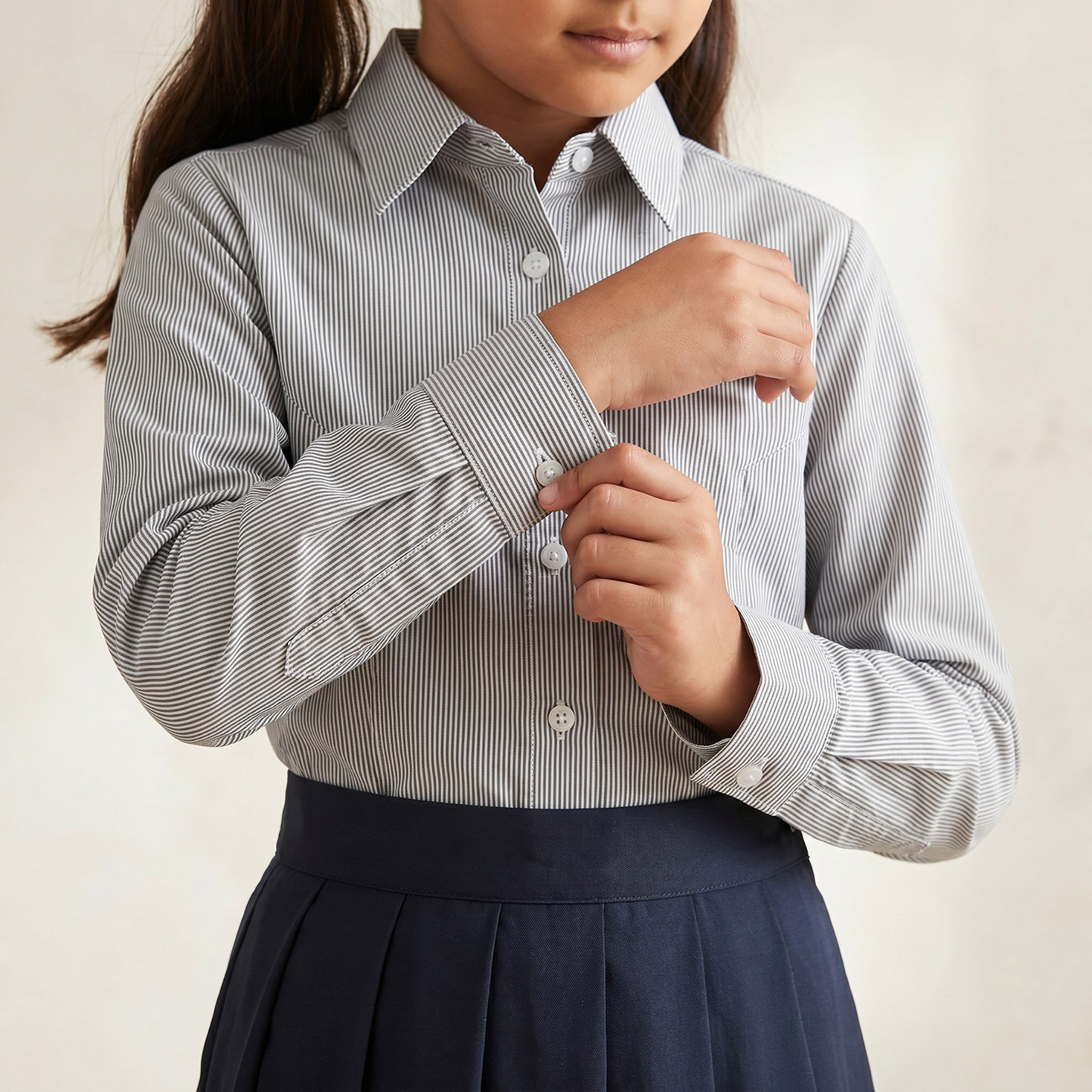 Juniors Grey School Shirt with Collar - Girls-girls-clothing-blousesandshirts-image-5
