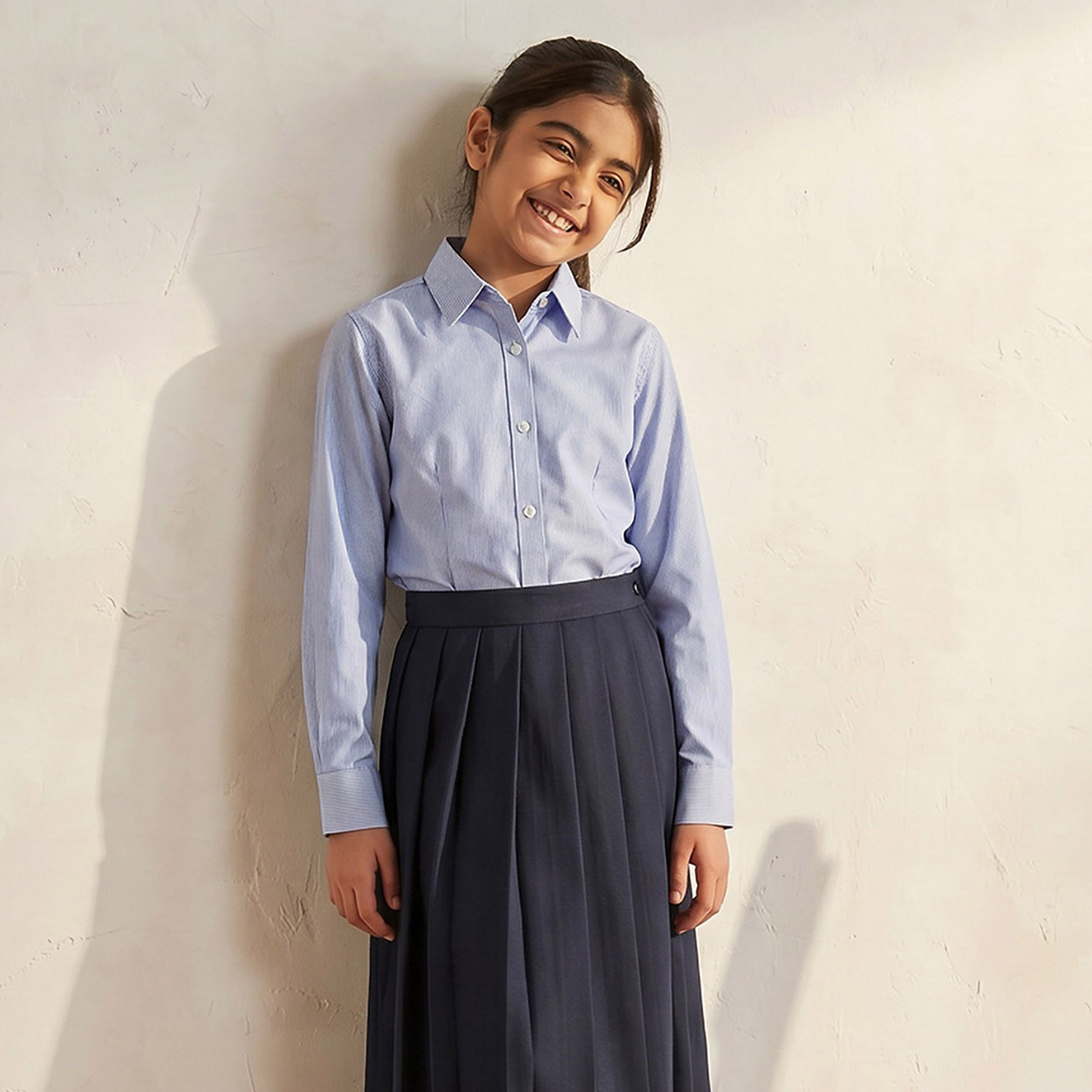 Juniors Blue School Shirt with Collar - Girls-girls-clothing-blousesandshirts-image-1