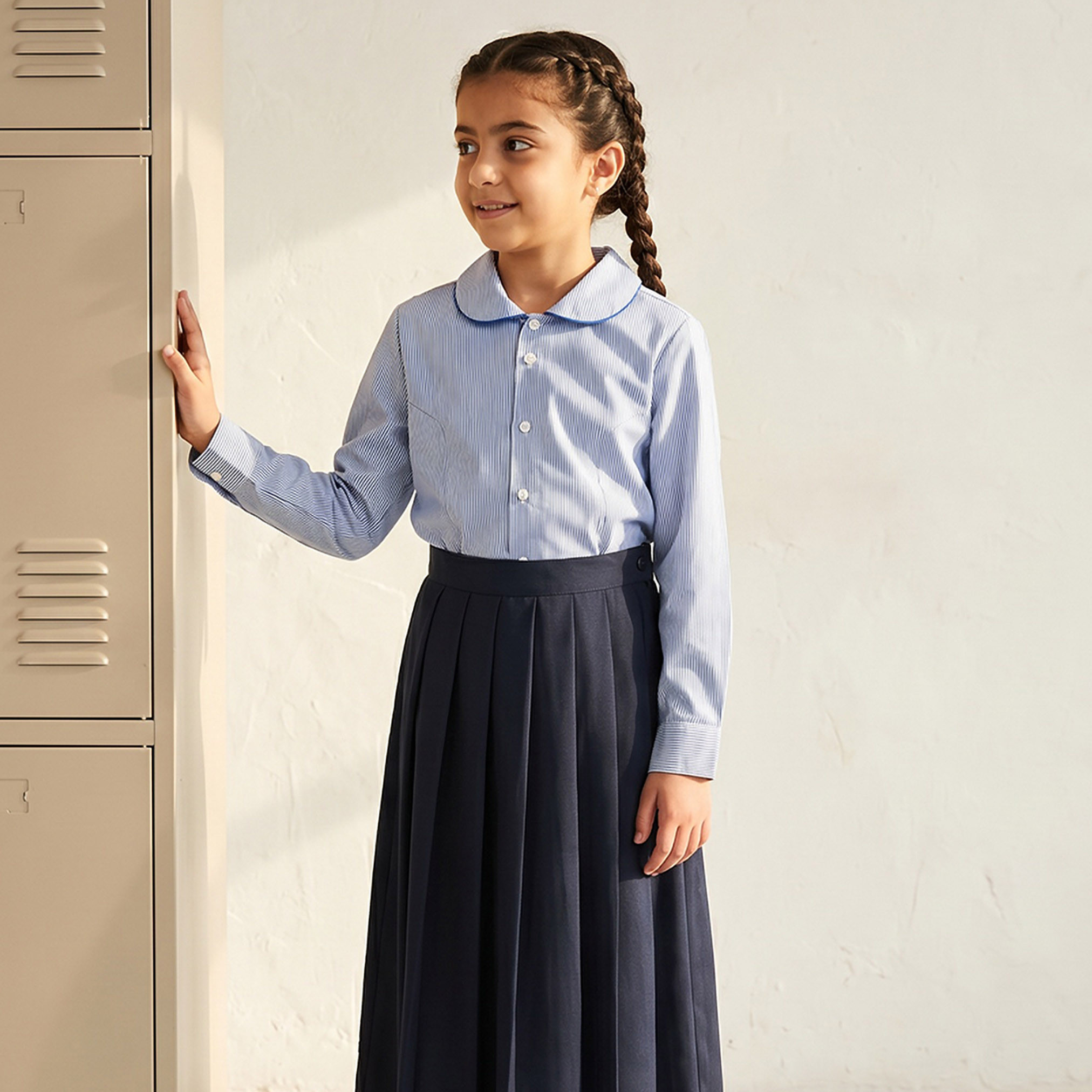 Juniors Blue School Shirt with Peter Pan Collar - Girls-girls-clothing-blousesandshirts-image-1