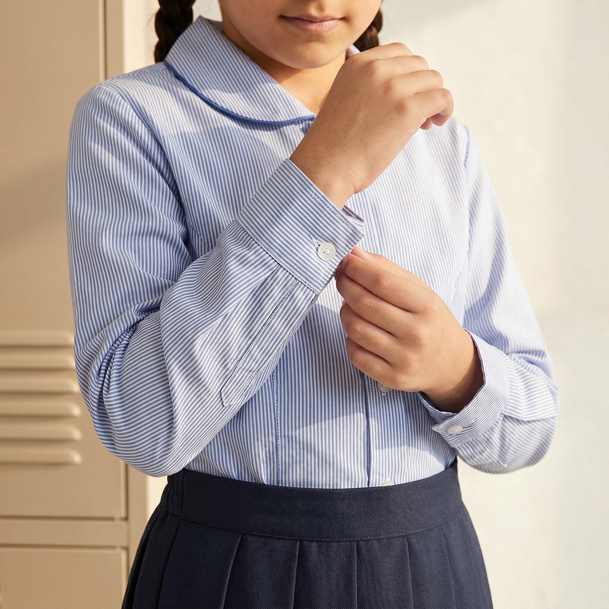 Juniors Blue School Shirt with Peter Pan Collar - Girls-girls-clothing-blousesandshirts-image-5