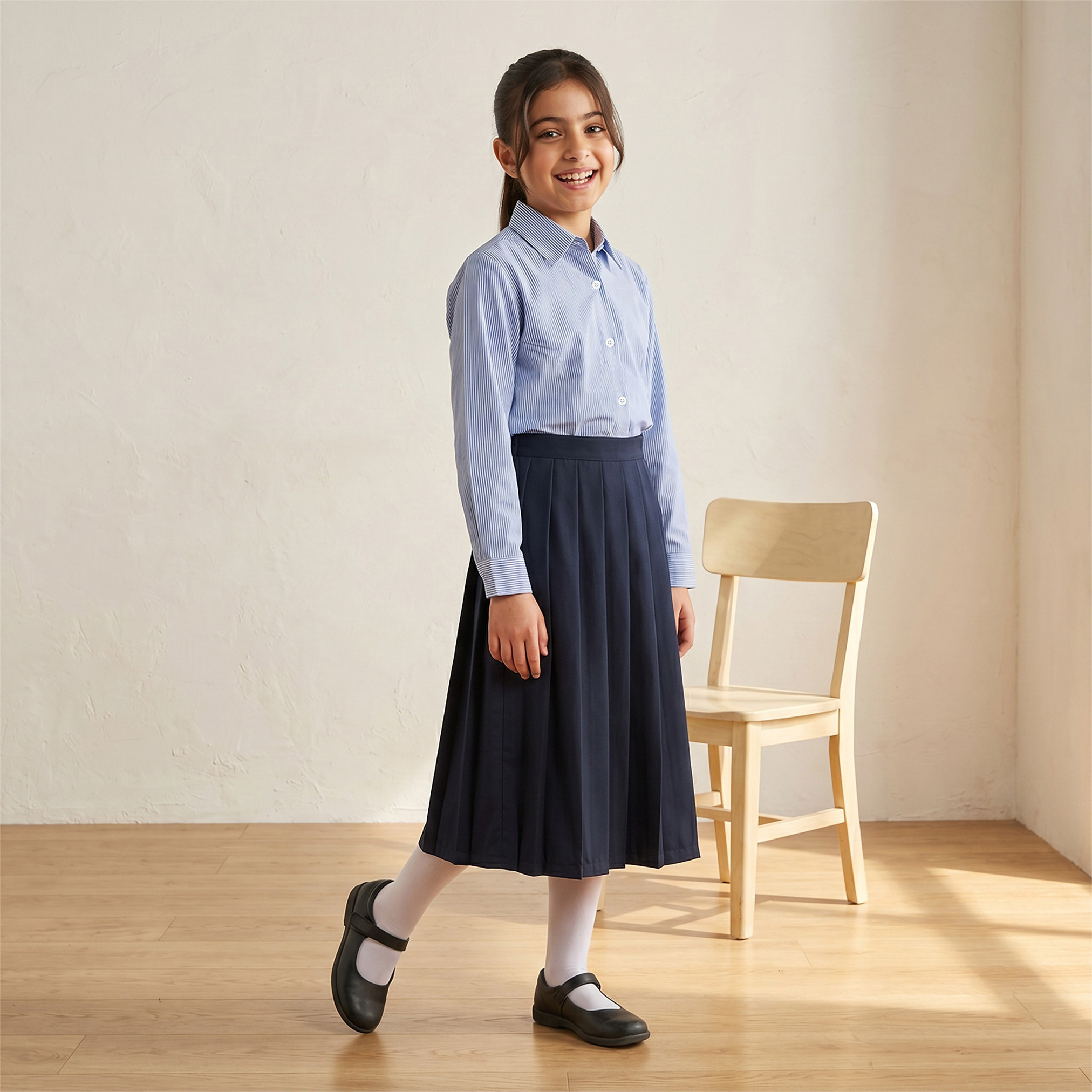 Juniors Blue School Shirt with Collar - Girls-girls-clothing-blousesandshirts-image-2
