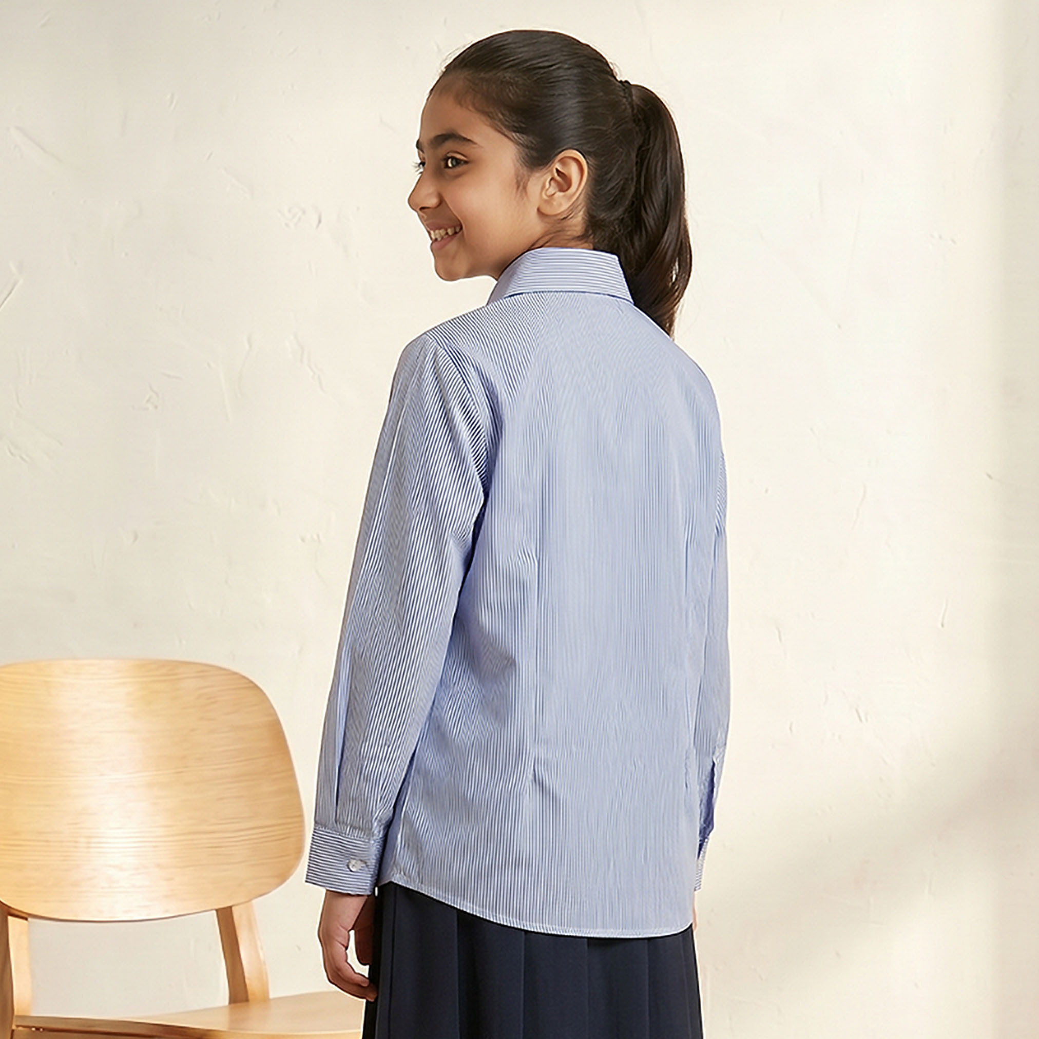 Juniors Blue School Shirt with Collar - Girls-girls-clothing-blousesandshirts-image-3