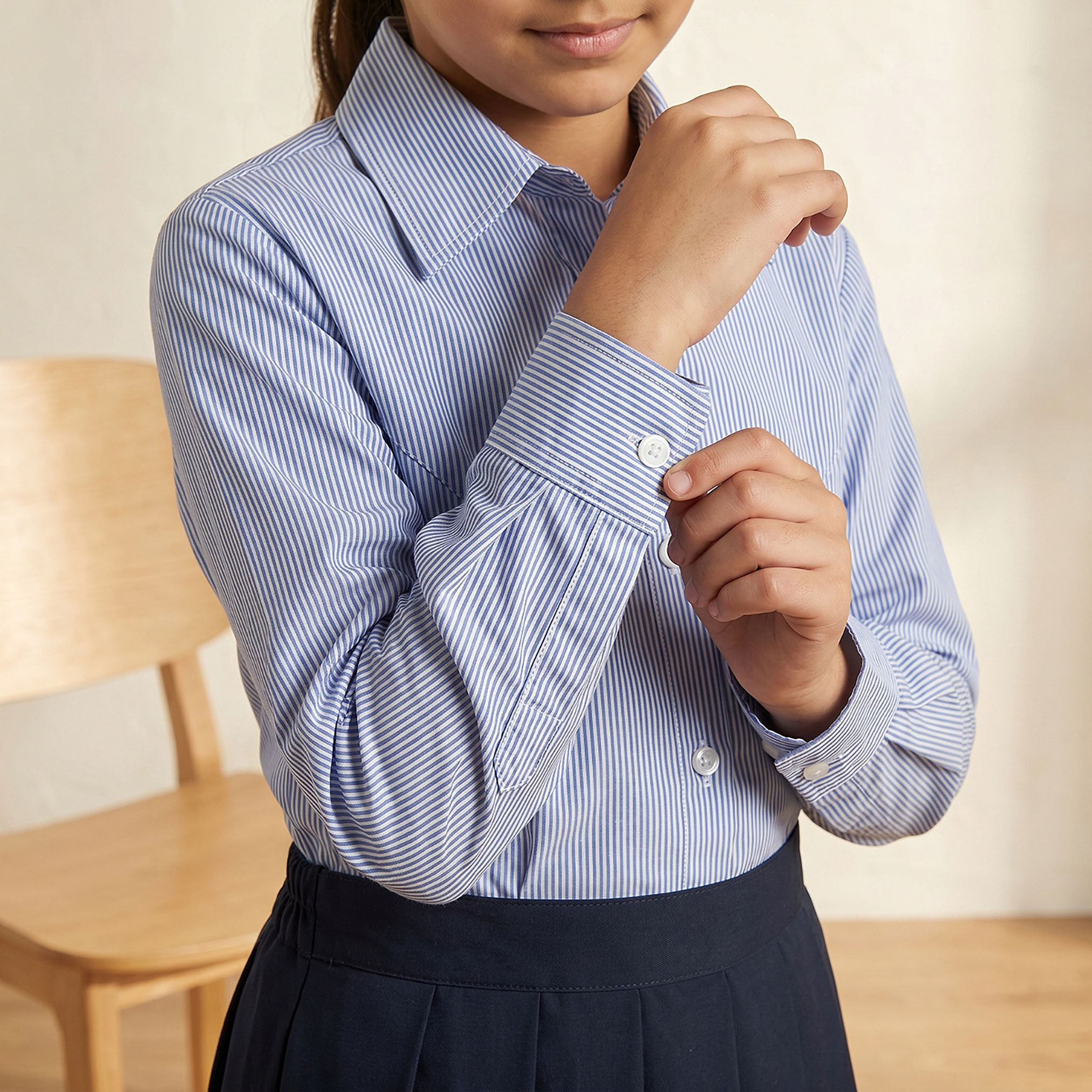 قميص مدرسي أزرق بياقة للبنات-girls-clothing-blousesandshirts-image-5