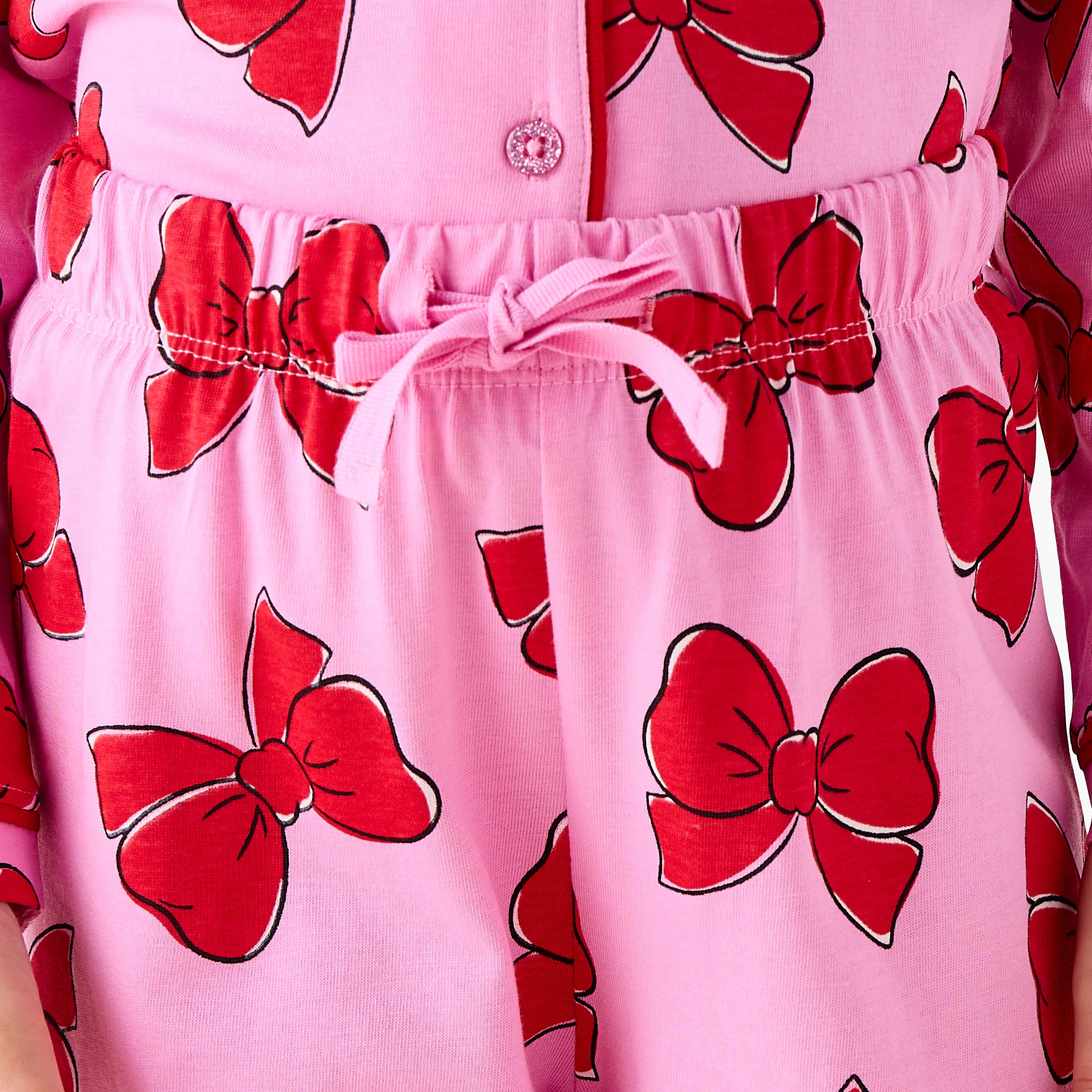 Juniors Girls Pyjama Set with Bow Print - Cotton - Long Sleeves - Collar-girls-clothing-nightwear-image-6
