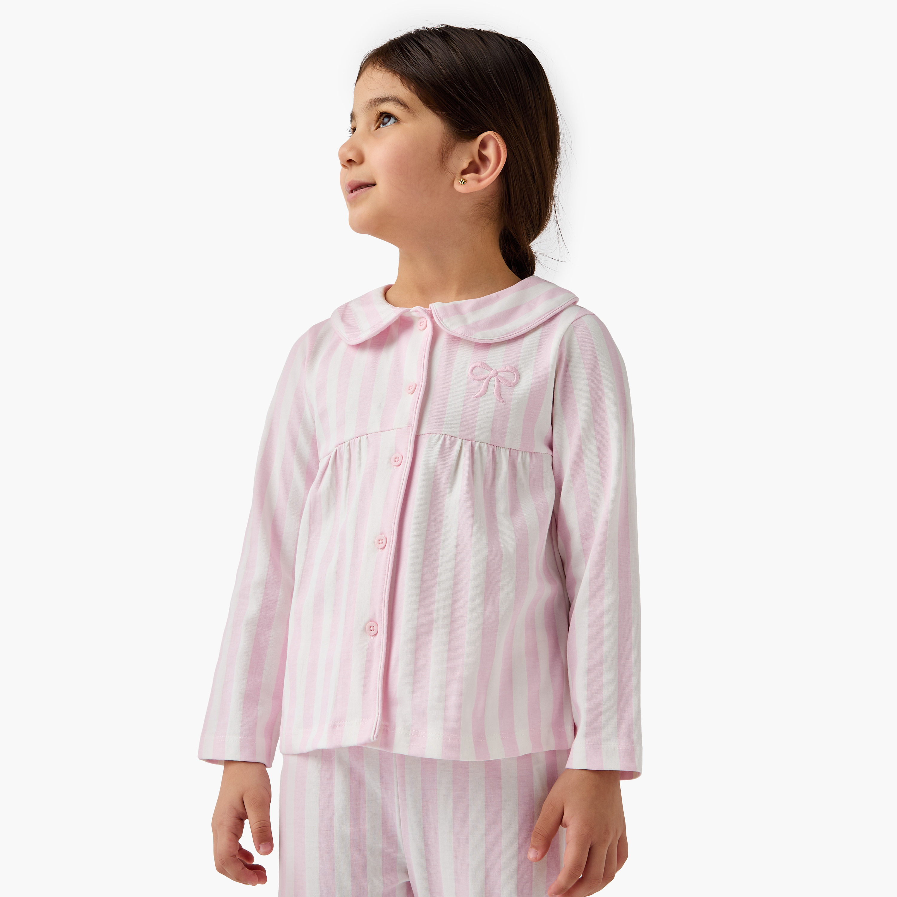 Juniors Striped Peter Pan Collar Shirt and Pyjama Set-girls-clothing-nightwear-image-2