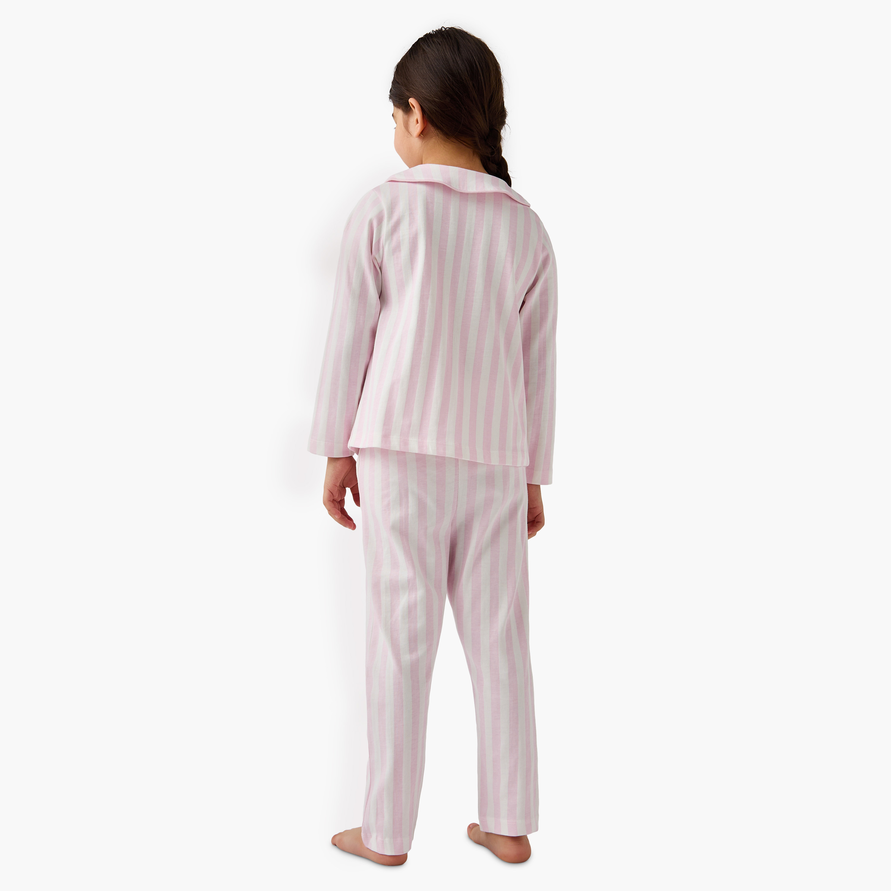 Juniors Striped Peter Pan Collar Shirt and Pyjama Set-girls-clothing-nightwear-image-4