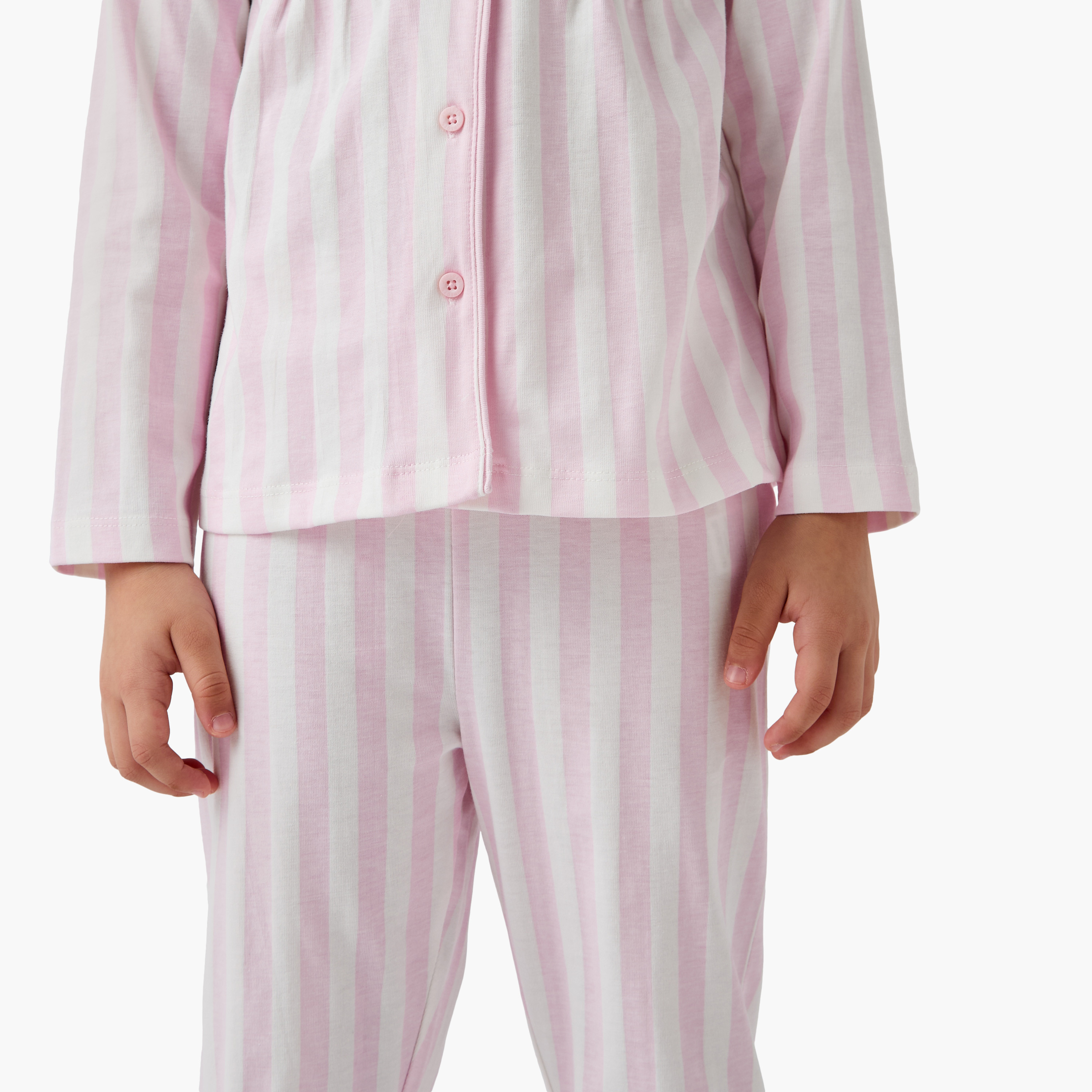 Juniors Striped Peter Pan Collar Shirt and Pyjama Set-girls-clothing-nightwear-image-5