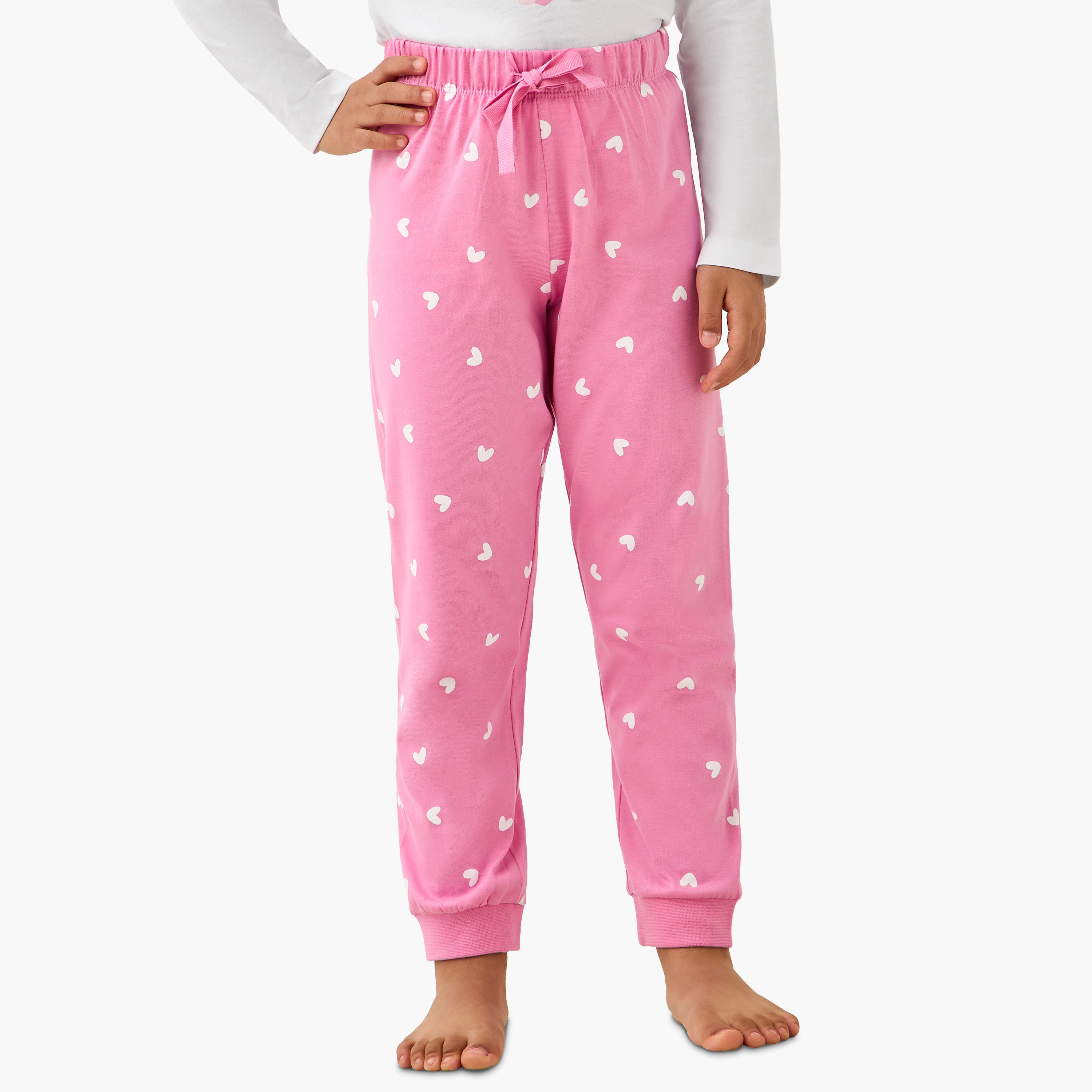 Pack of 2 Cotton Crew Neck Long Sleeve Pyjama Set with Unicorn Print-girls-clothing-nightwear-image-4