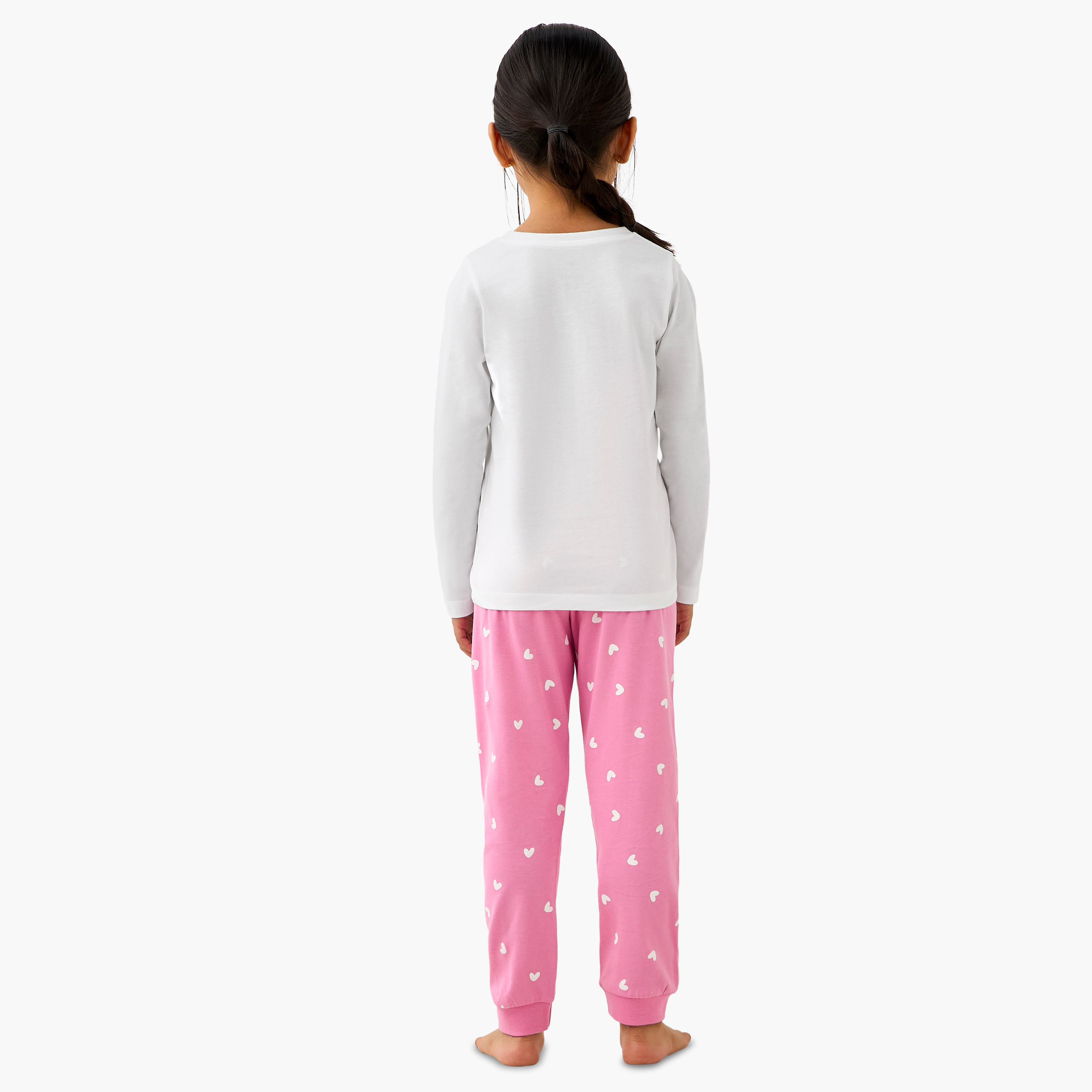 Pack of 2 Cotton Crew Neck Long Sleeve Pyjama Set with Unicorn Print-girls-clothing-nightwear-image-5