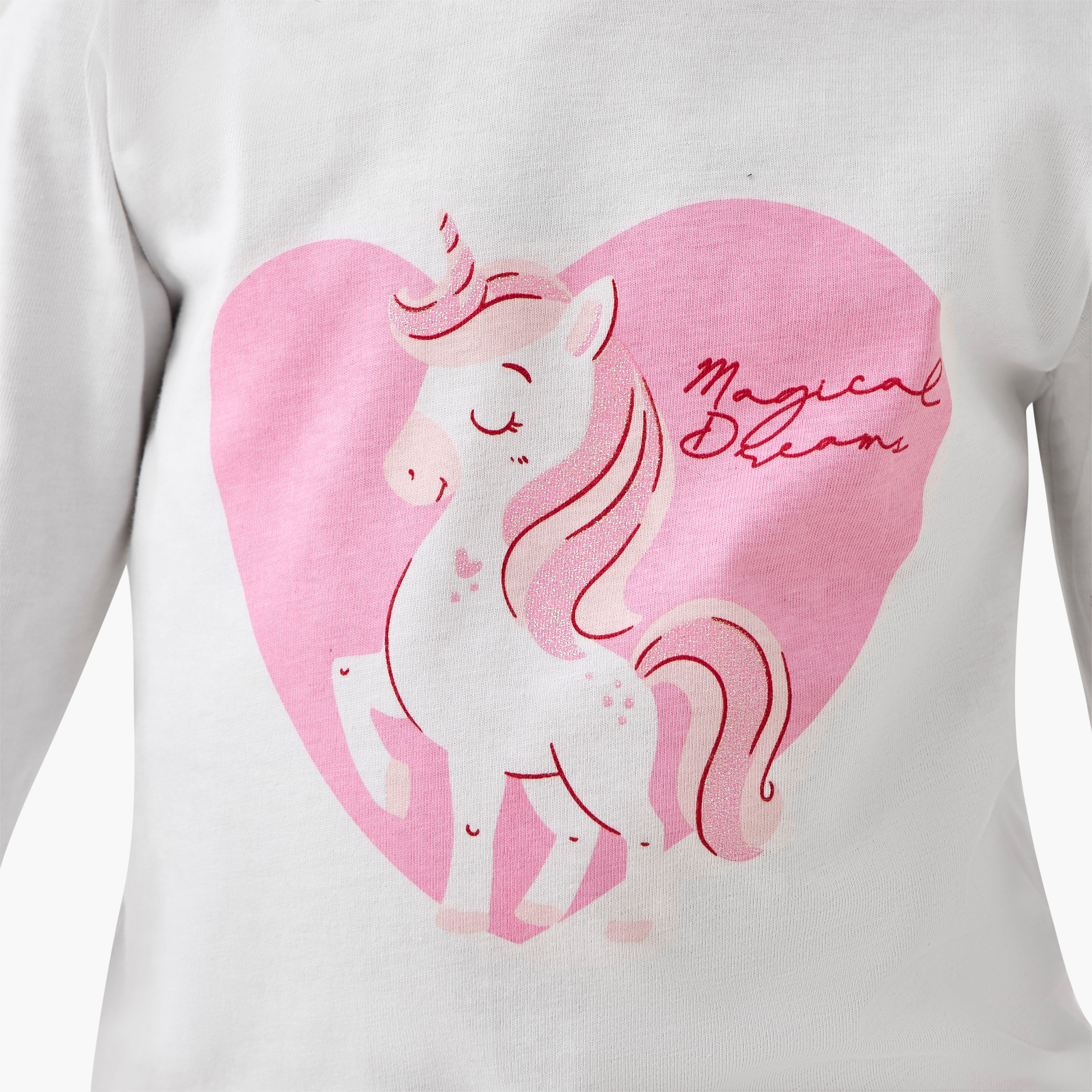 Pack of 2 Cotton Crew Neck Long Sleeve Pyjama Set with Unicorn Print-girls-clothing-nightwear-image-6