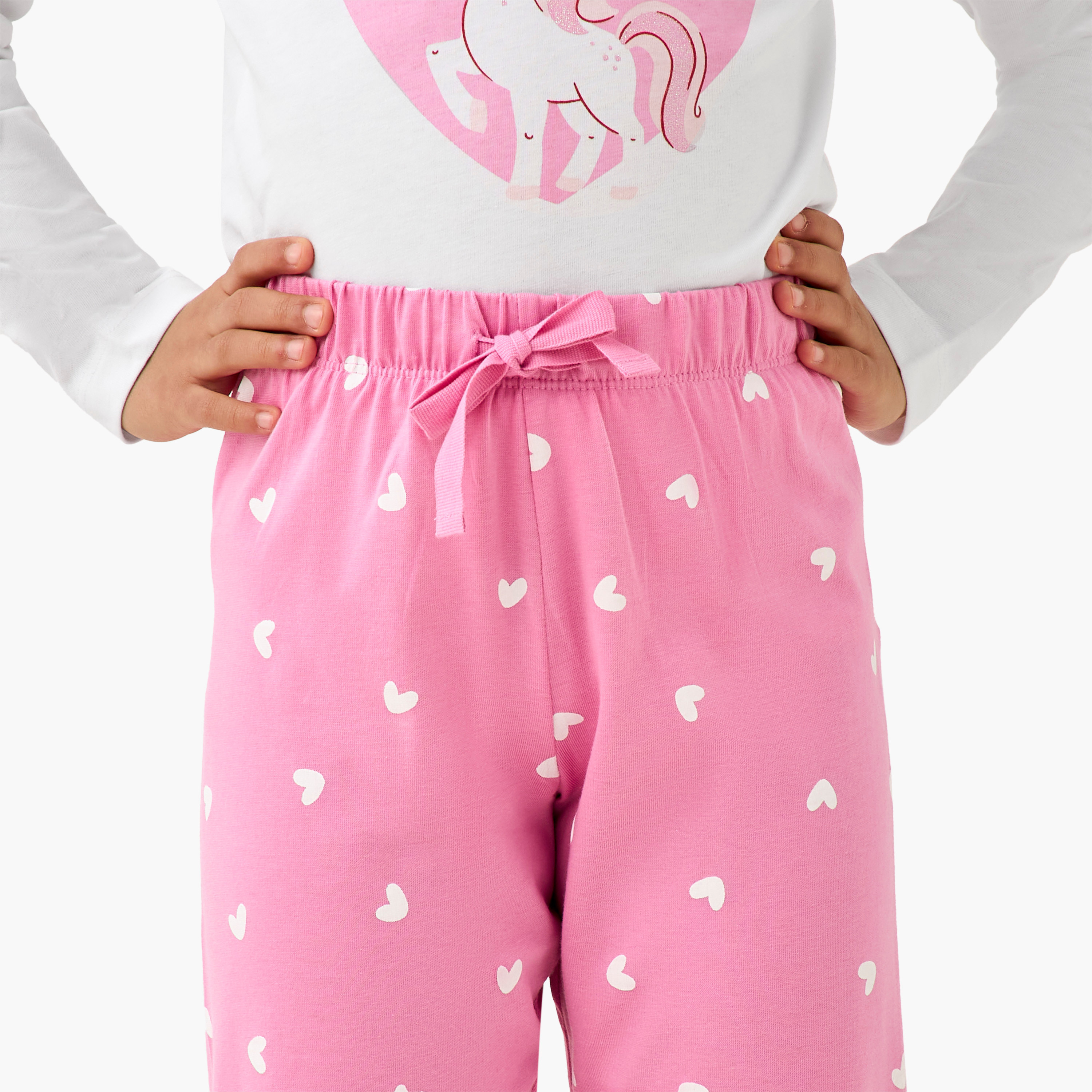 Pack of 2 Cotton Crew Neck Long Sleeve Pyjama Set with Unicorn Print-girls-clothing-nightwear-image-7