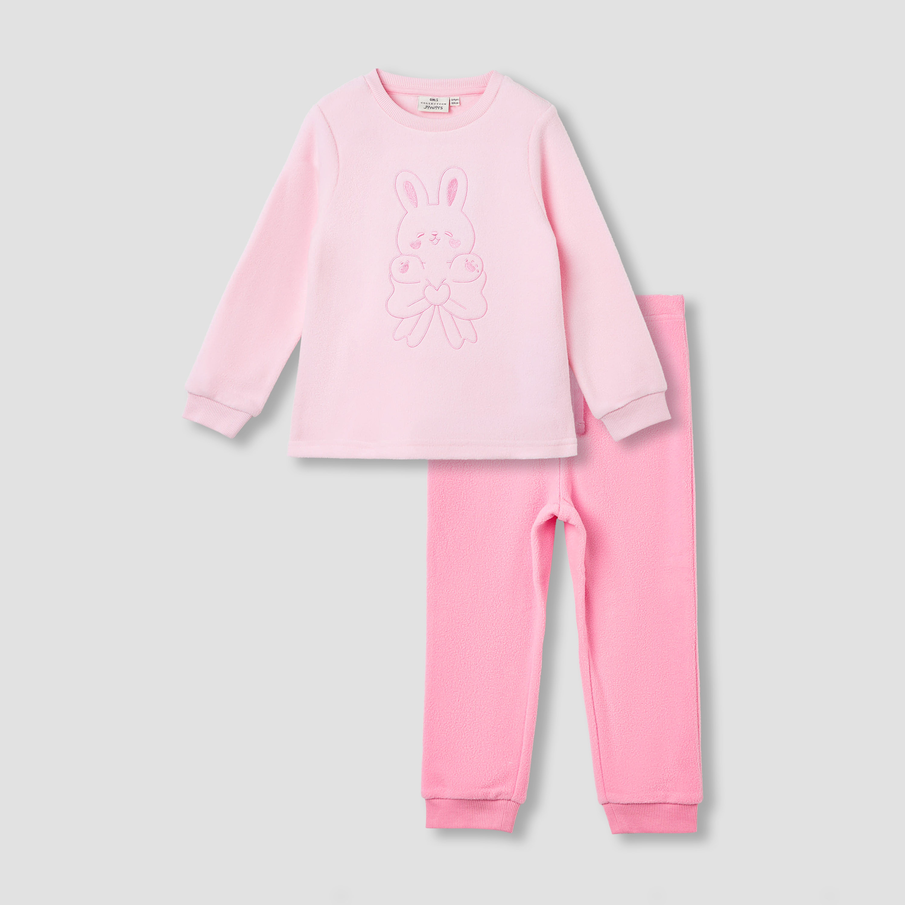 طقم بنطلون بيجاما وتيشيرت بتطريزات أرنب من جونيورز-baby-girls-clothing-winterwear-pyjamasets-image-1