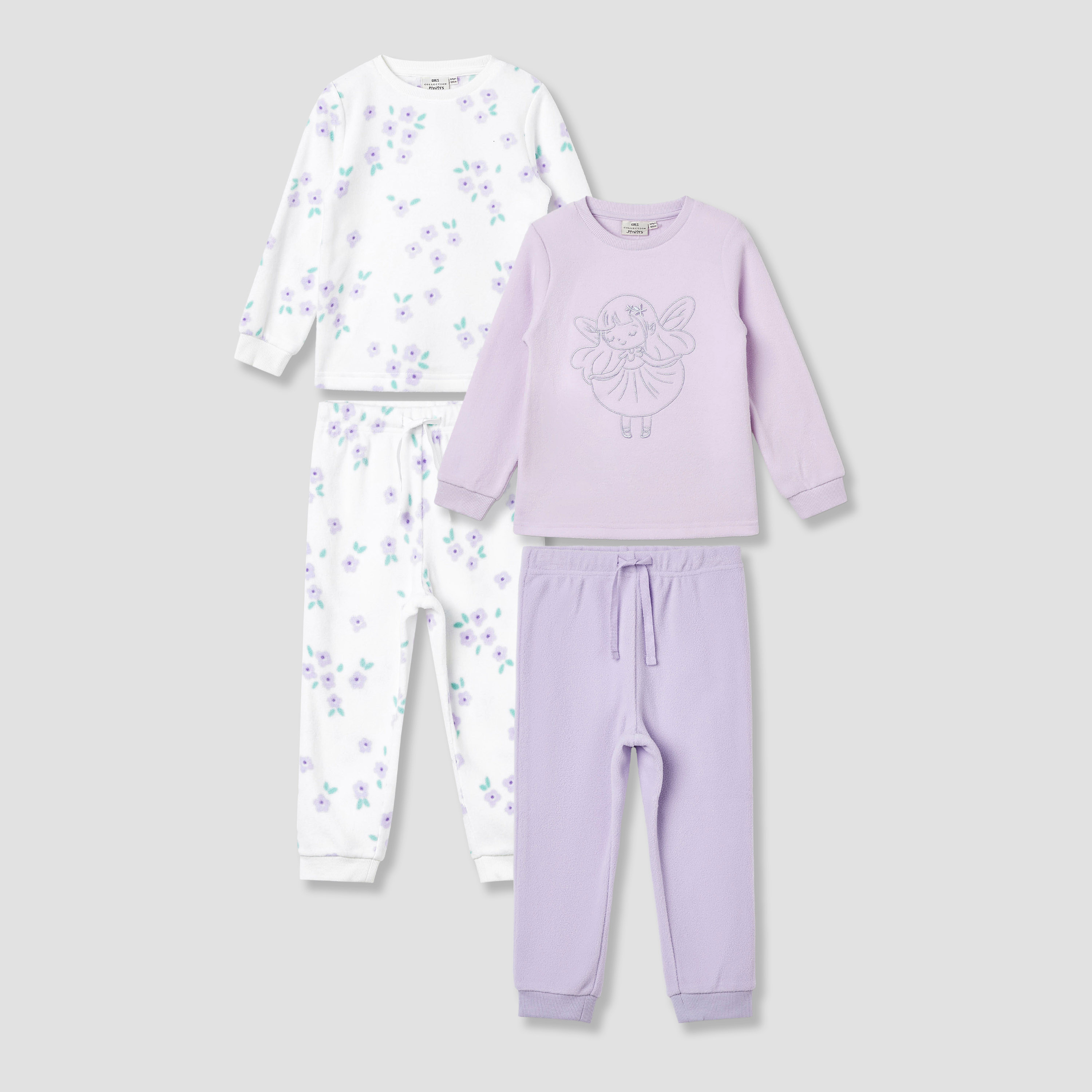 بنطلونات بيجاما وتيشيرتات بأكمام طويلة متنوعة من جونيورز - مجموعة من طقمين-baby-girls-clothing-winterwear-pyjamasets-image-1