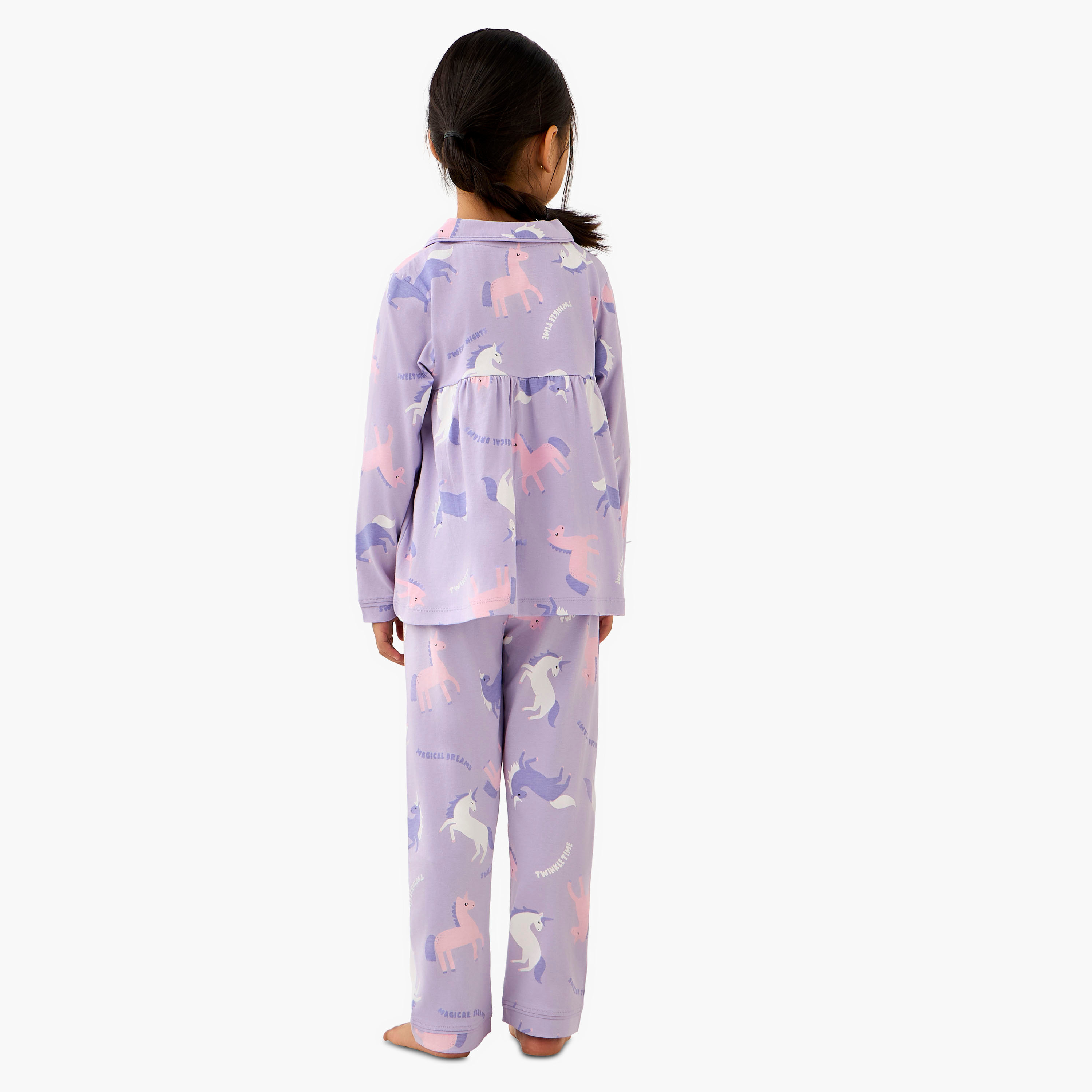 Juniors Cotton Collared Neck Long Sleeve Pyjama Set with Unicorn Print-baby-girls-clothing-nightwear-pyjamasets-image-3