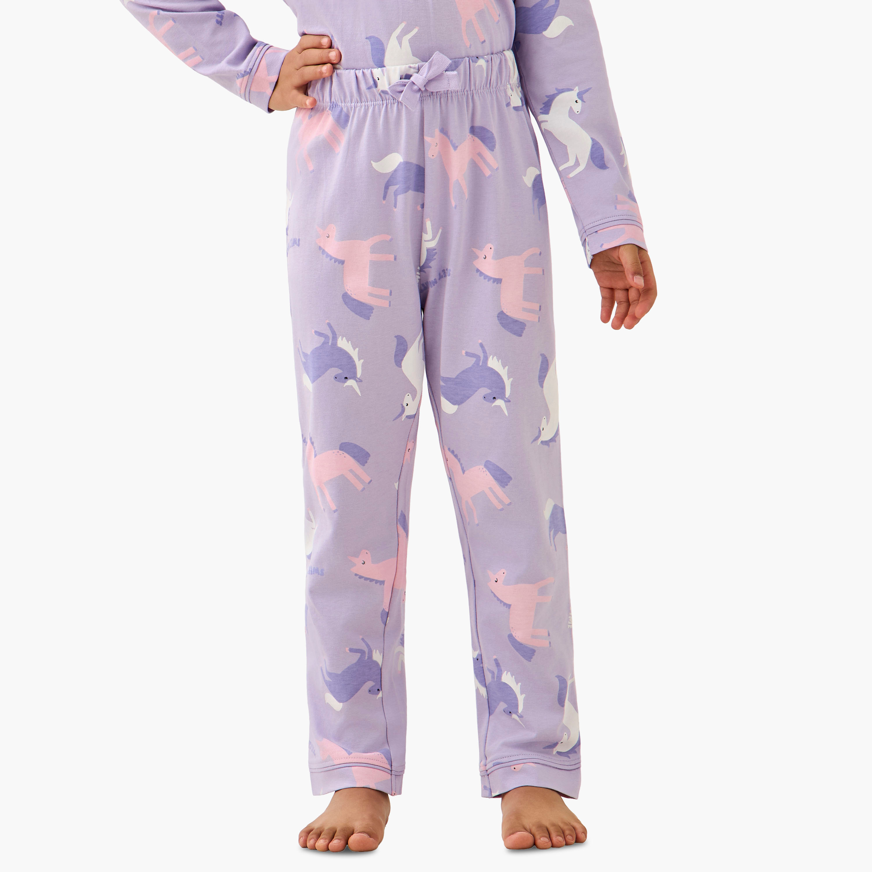 Juniors Cotton Collared Neck Long Sleeve Pyjama Set with Unicorn Print-baby-girls-clothing-nightwear-pyjamasets-image-4