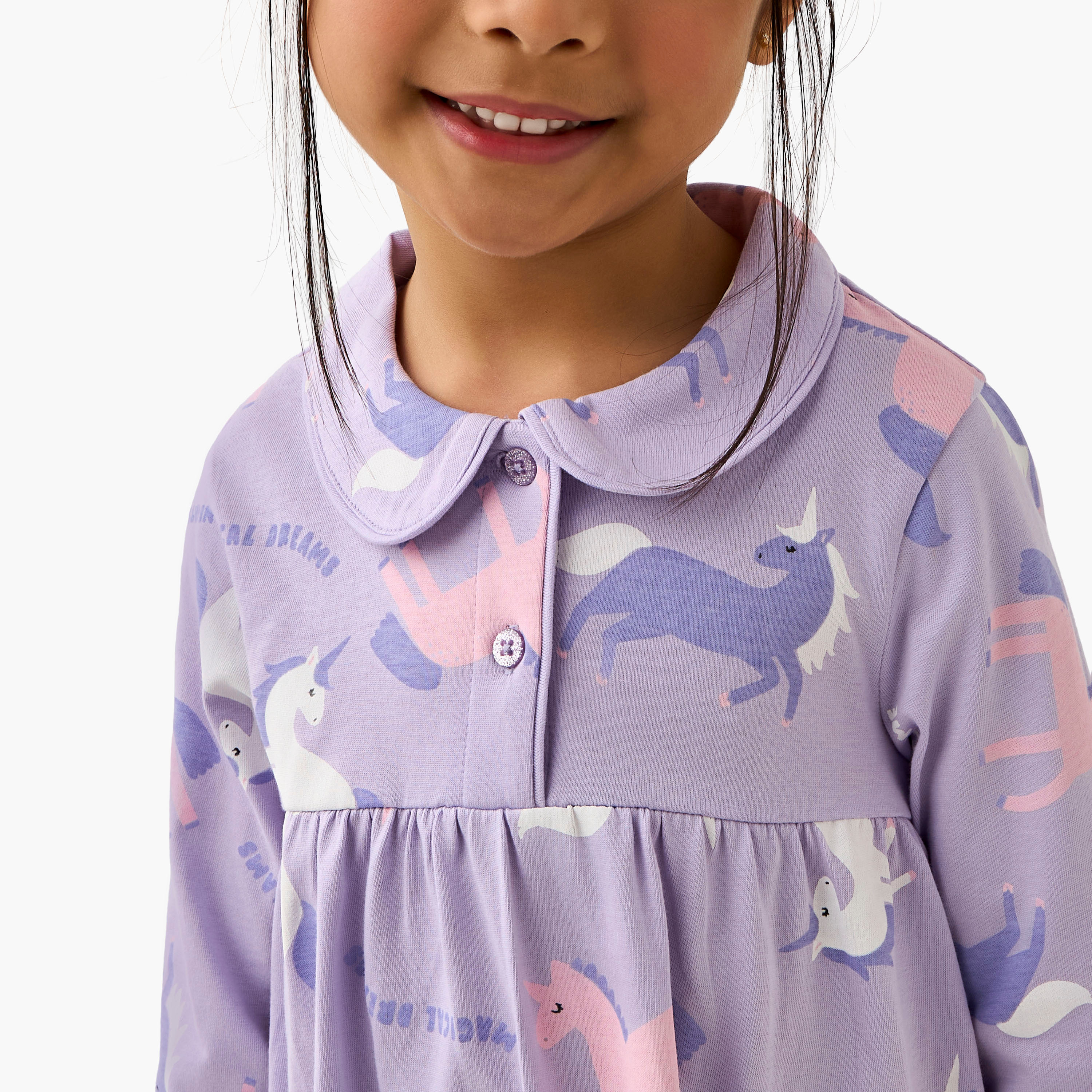 Juniors Cotton Collared Neck Long Sleeve Pyjama Set with Unicorn Print-baby-girls-clothing-nightwear-pyjamasets-image-5