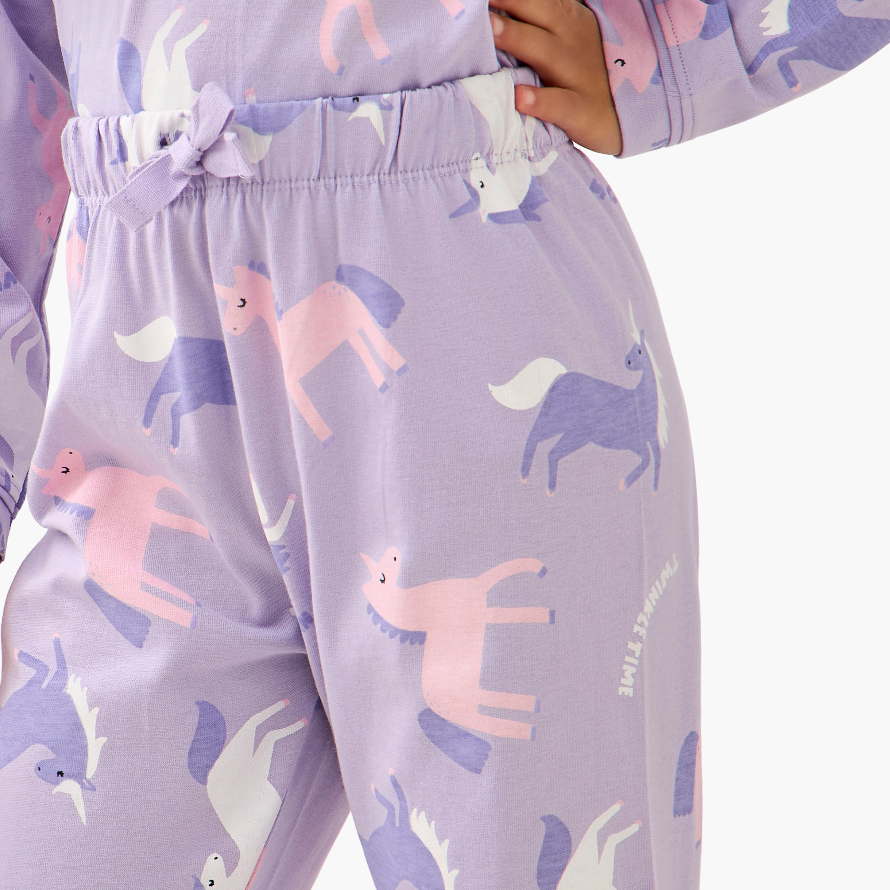 Juniors Cotton Collared Neck Long Sleeve Pyjama Set with Unicorn Print-baby-girls-clothing-nightwear-pyjamasets-image-6
