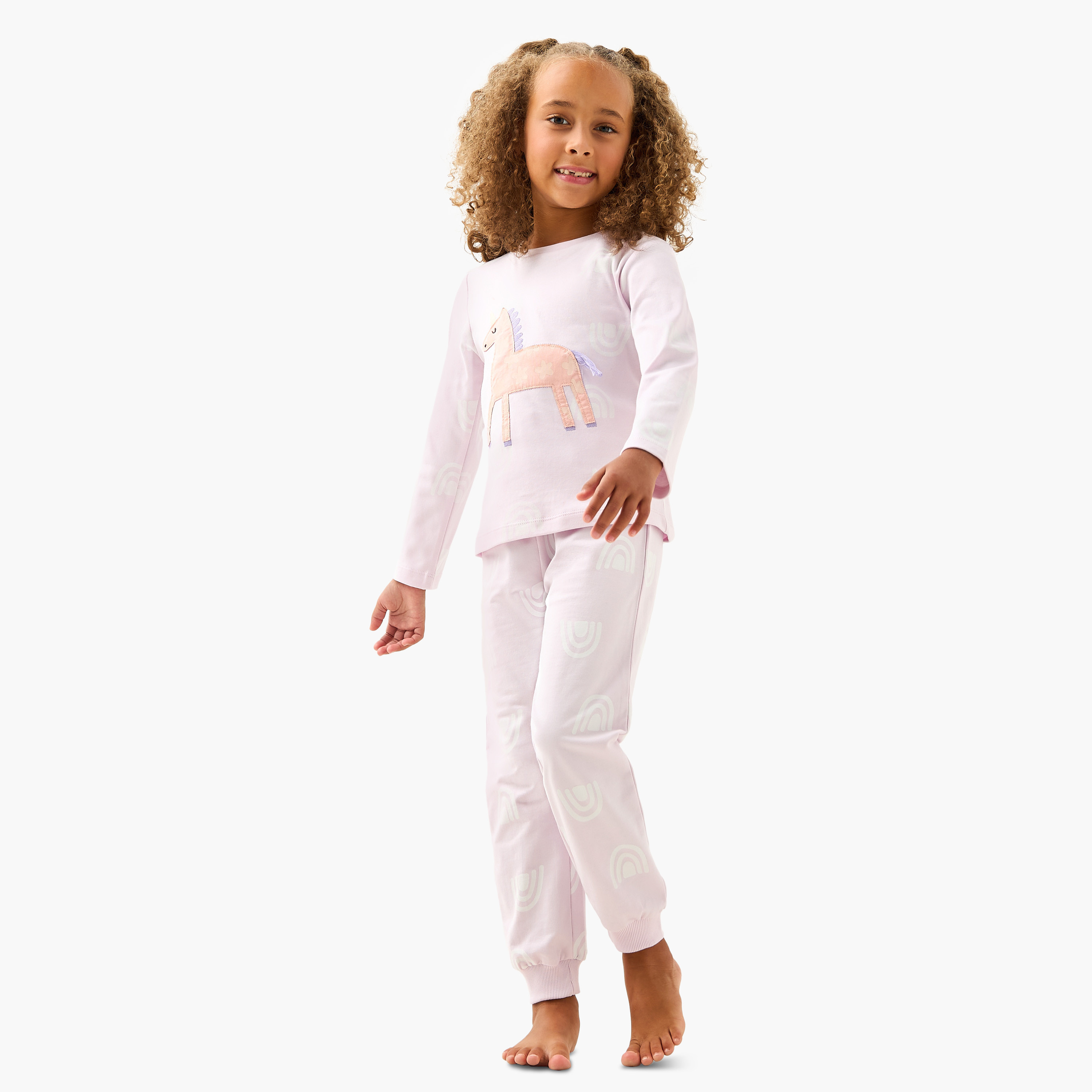 Juniors Girls Pyjama Set with Unicorn Applique - Cotton - Long Sleeves - Crew Neck-baby-girls-clothing-nightwear-pyjamasets-image-1