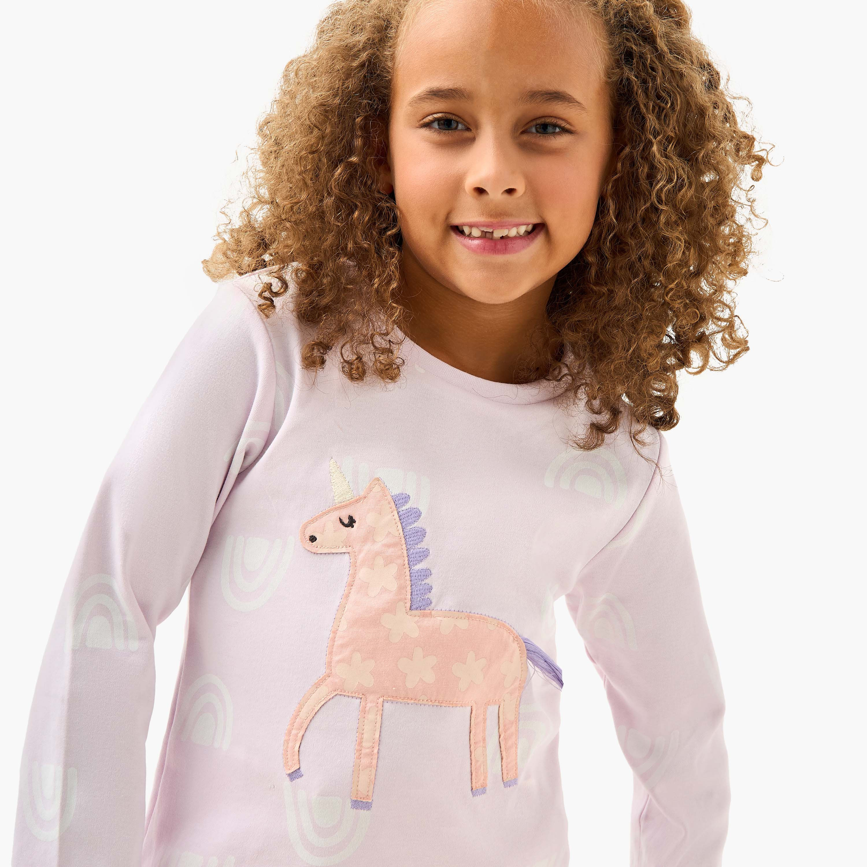 Juniors Girls Pyjama Set with Unicorn Applique - Cotton - Long Sleeves - Crew Neck-baby-girls-clothing-nightwear-pyjamasets-image-5