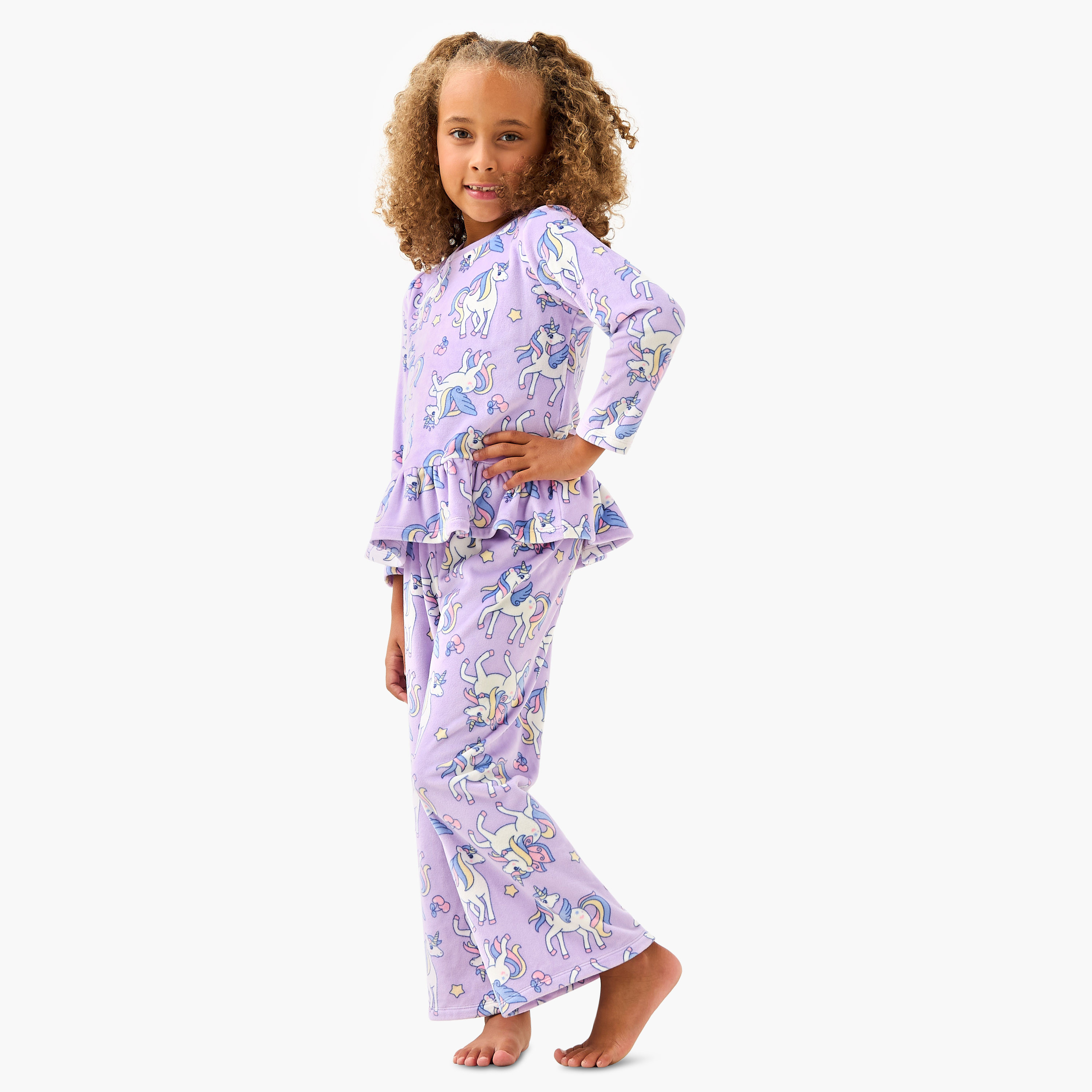 Juniors Unicorn Print T-shirt and Pyjama Set-baby-girls-clothing-winterwear-pyjamasets-image-1