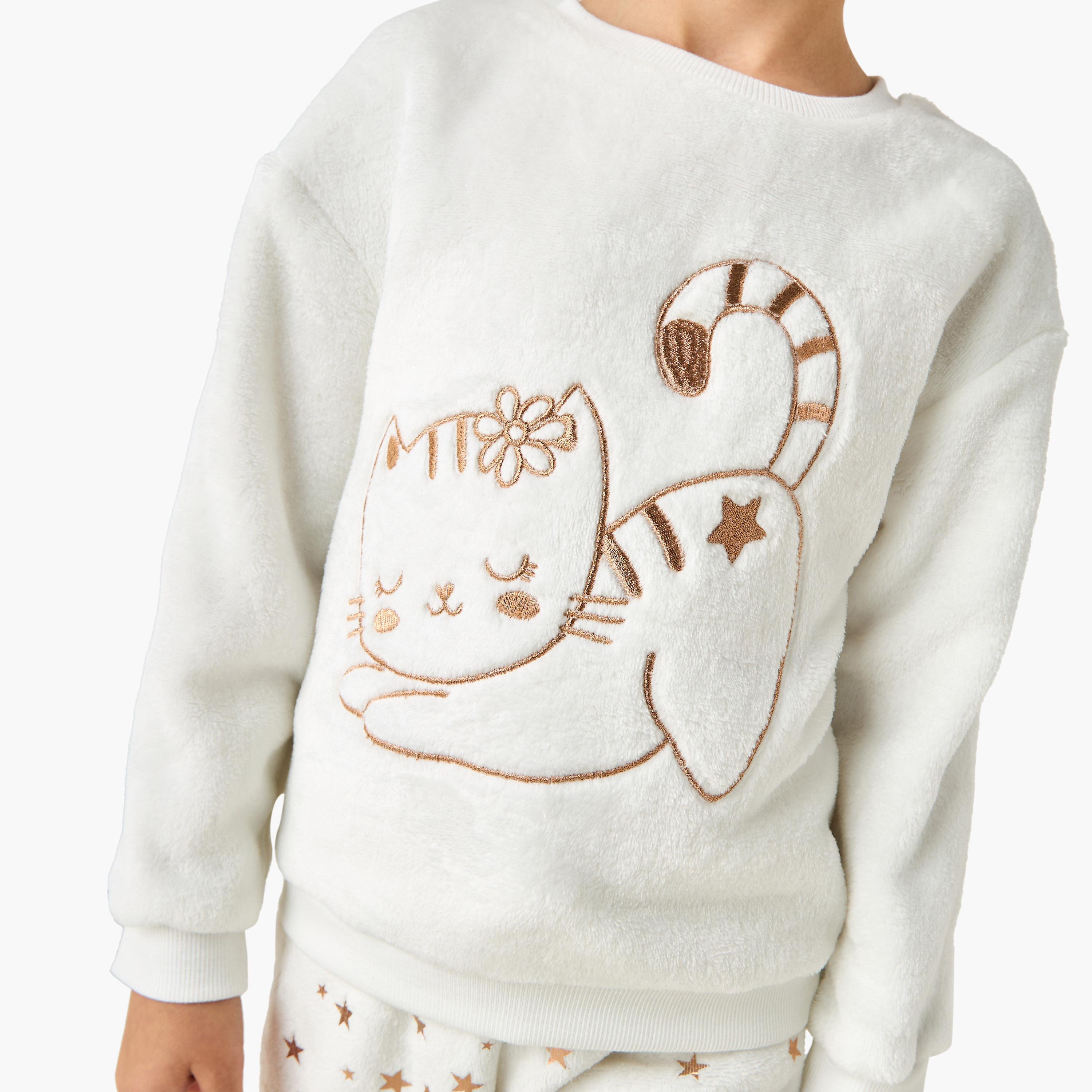 Juniors Girls Pyjama Set with Embroidery - Cotton Blend - Long Sleeves - Crew Neck-baby-girls-clothing-winterwear-pyjamasets-image-5