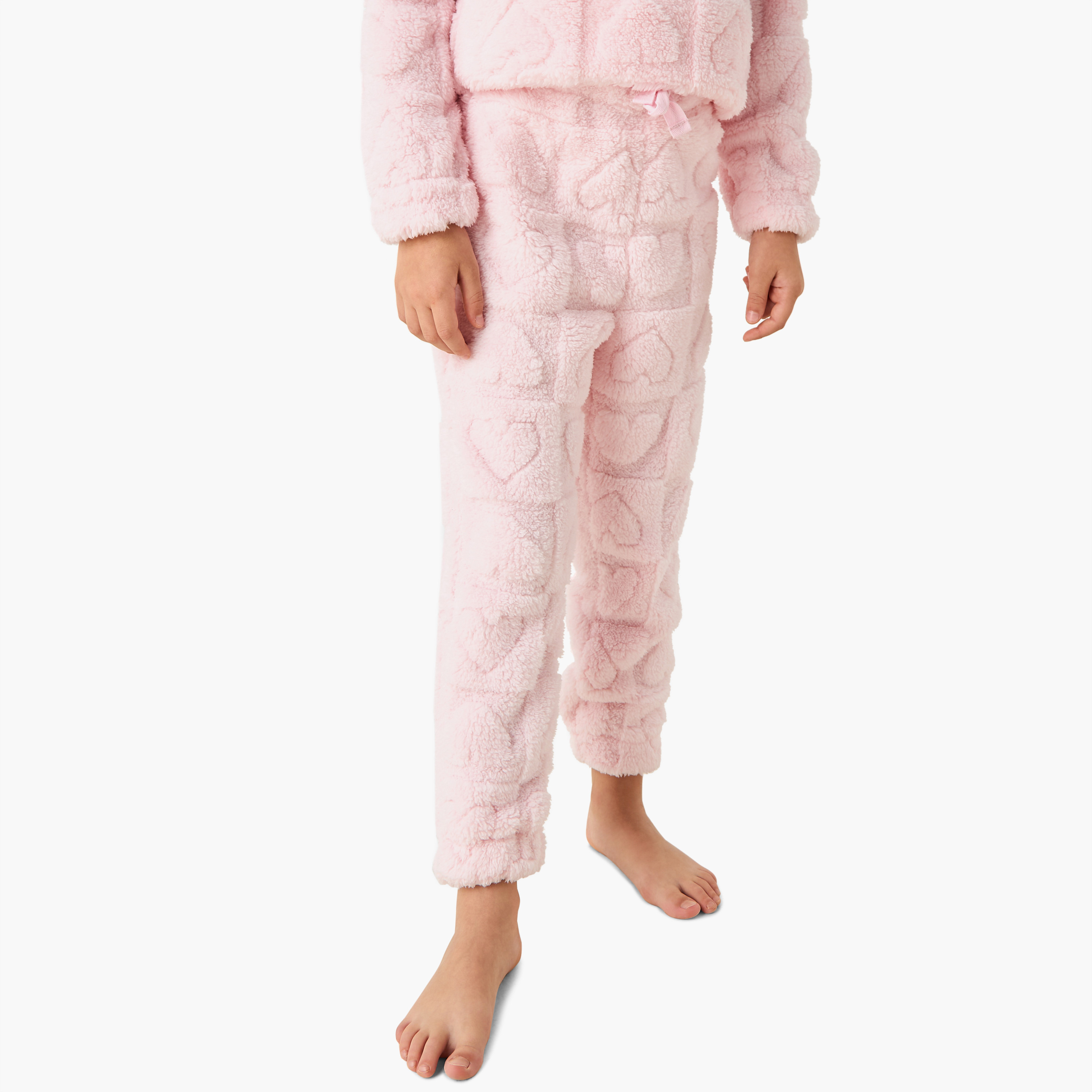 Juniors Girls Pyjama Set with Heart Embossed Print - Polyester - Long Sleeves - Crew Neck-girls-clothing-winterwear-setsandcoords-image-3