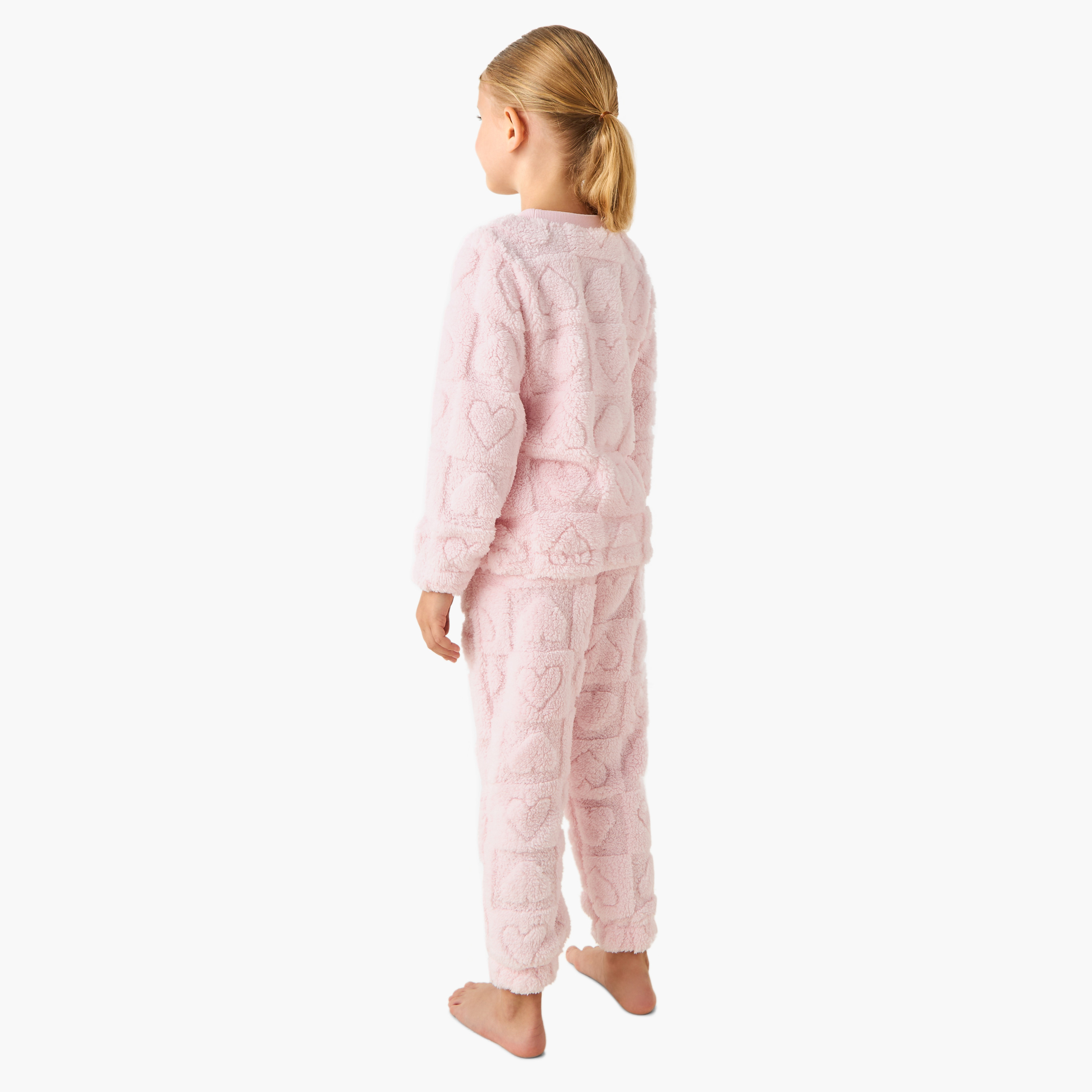 Juniors Girls Pyjama Set with Heart Embossed Print - Polyester - Long Sleeves - Crew Neck-girls-clothing-winterwear-setsandcoords-image-4