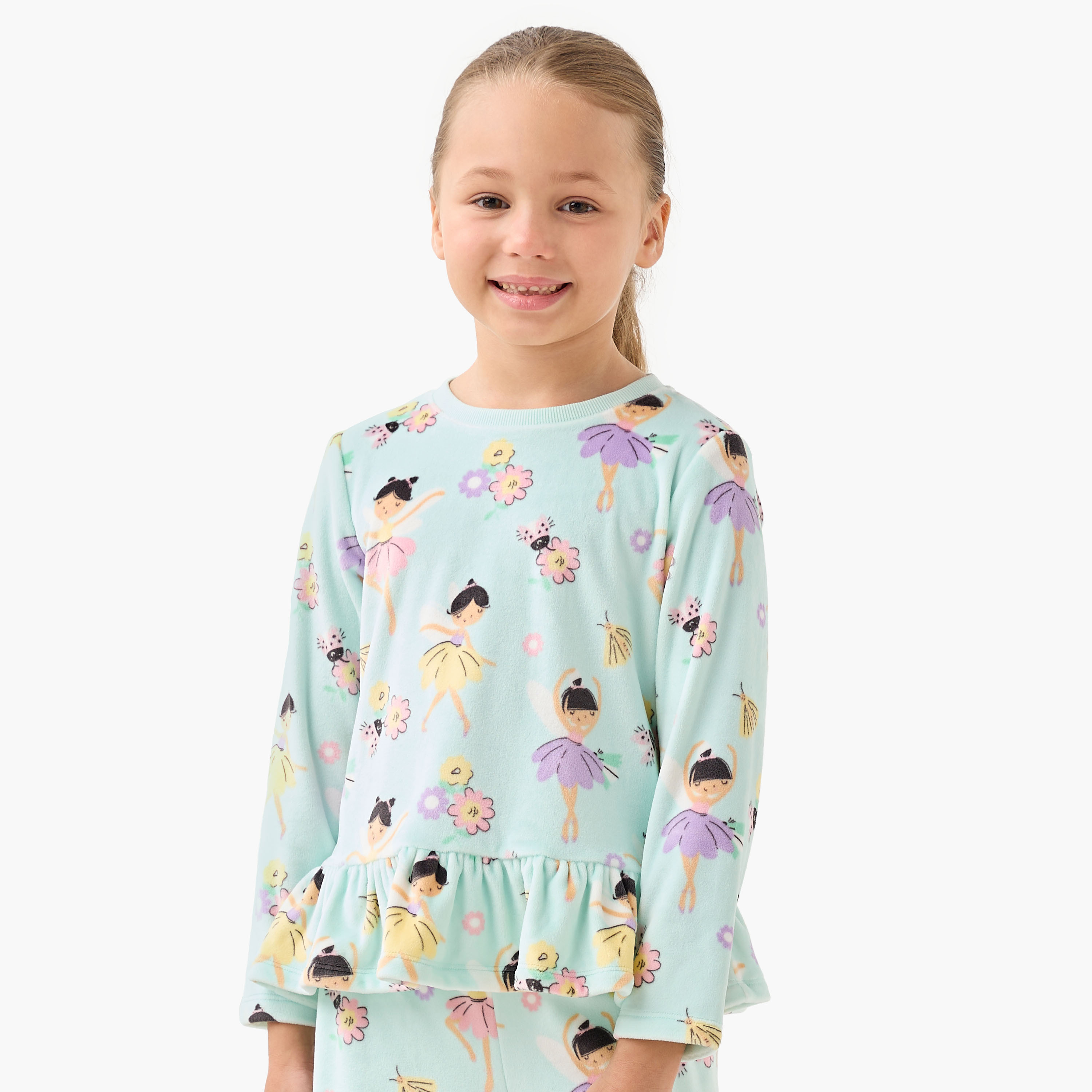 Juniors Ballerina Print Peplum Top and Pyjama Set-baby-girls-clothing-winterwear-pyjamasets-image-2