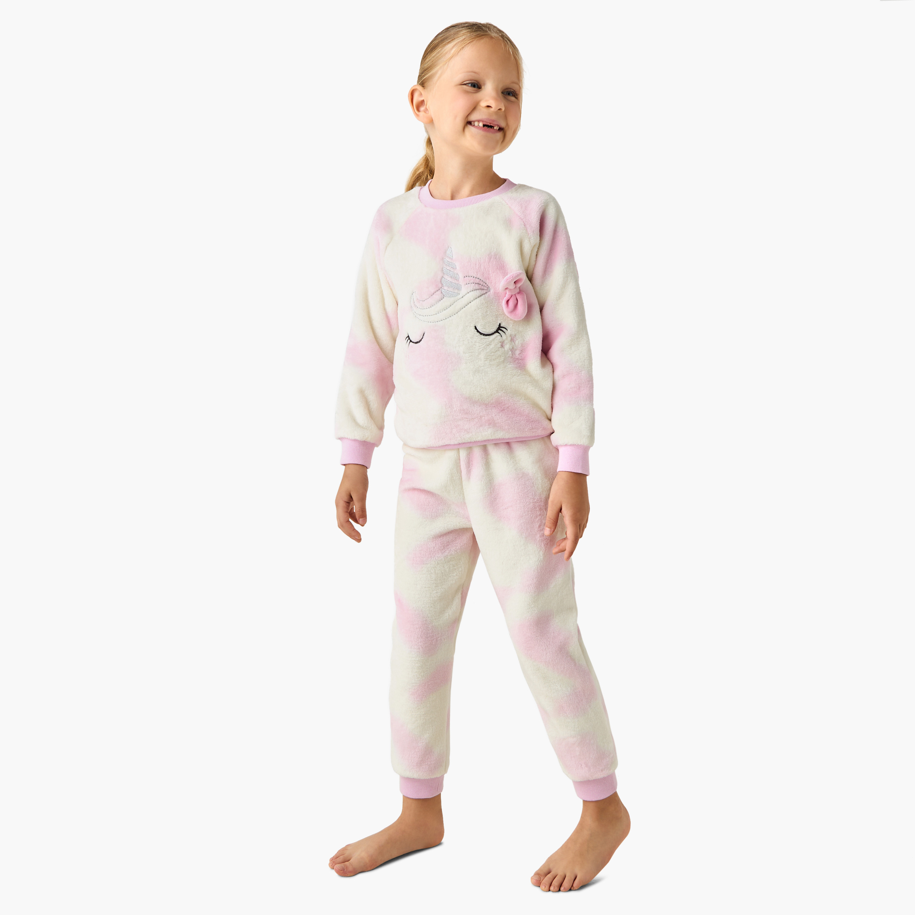 Juniors Girls Pyjama Set with Unicorn Print - Polyester - Long Sleeves - Crew Neck-girls-clothing-winterwear-setsandcoords-image-1