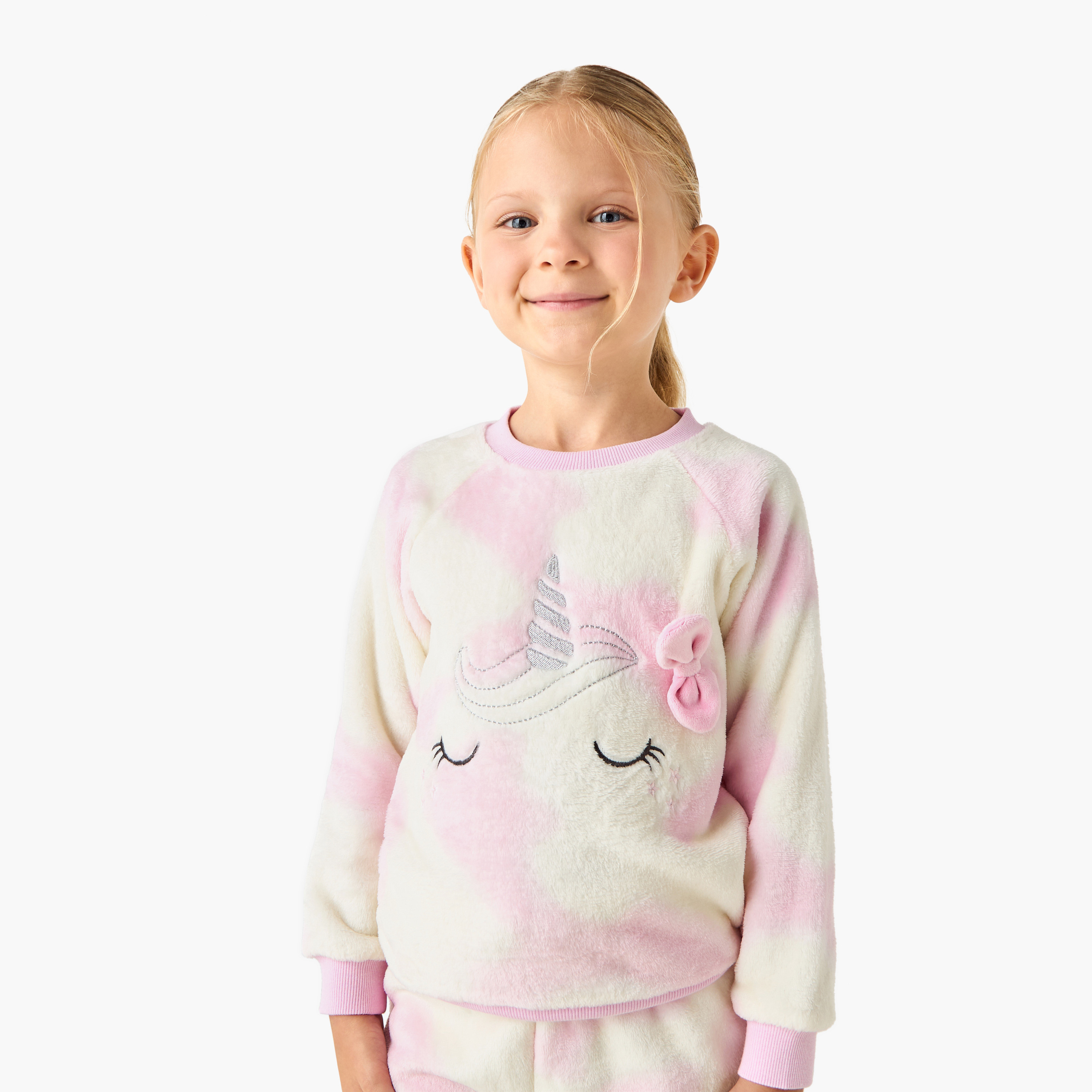Juniors Girls Pyjama Set with Unicorn Print - Polyester - Long Sleeves - Crew Neck-girls-clothing-winterwear-setsandcoords-image-2