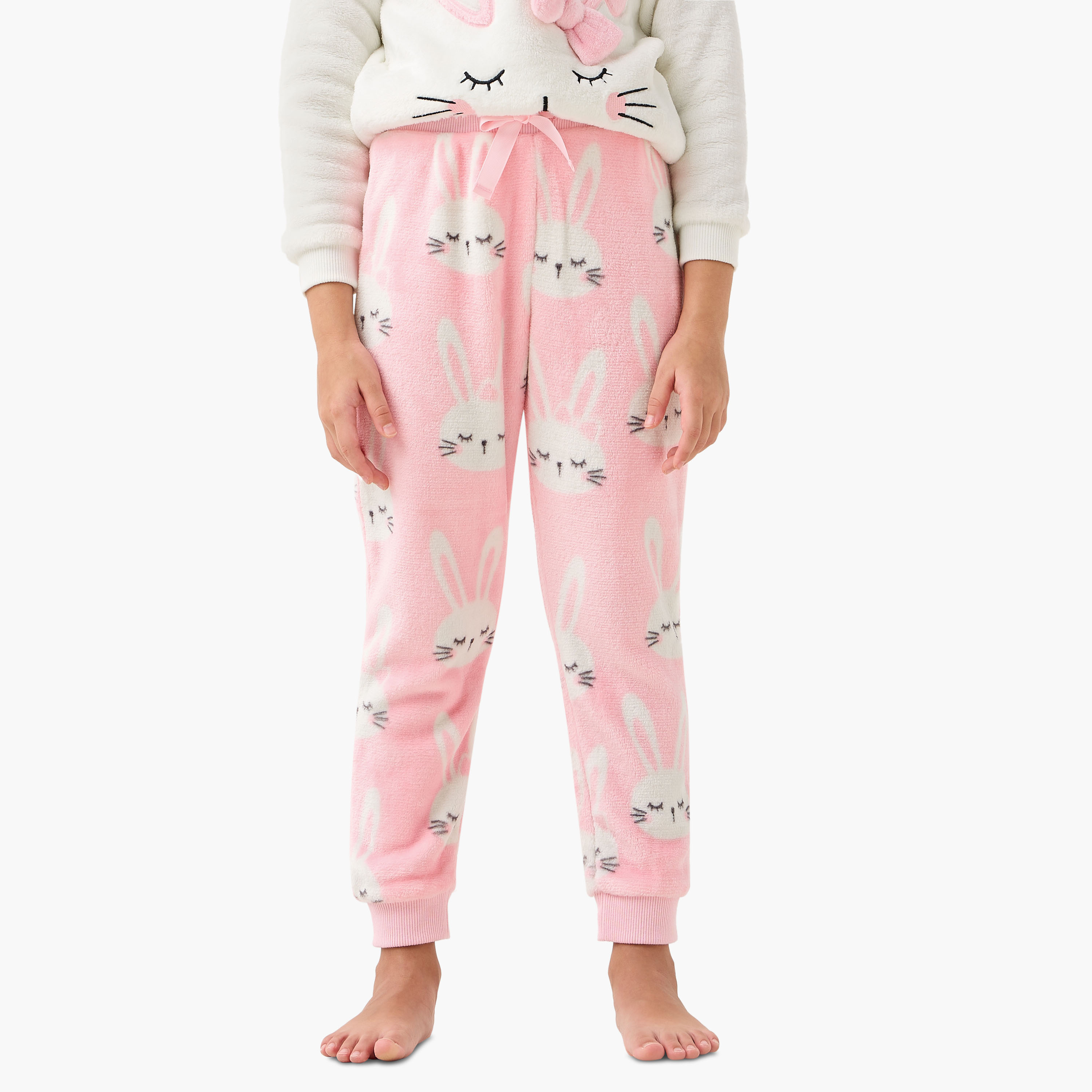 طقم بنطلون بيجاما وتيشيرت صوف بطبعات أرنب من جونيورز-baby-girls-clothing-winterwear-pyjamasets-image-3