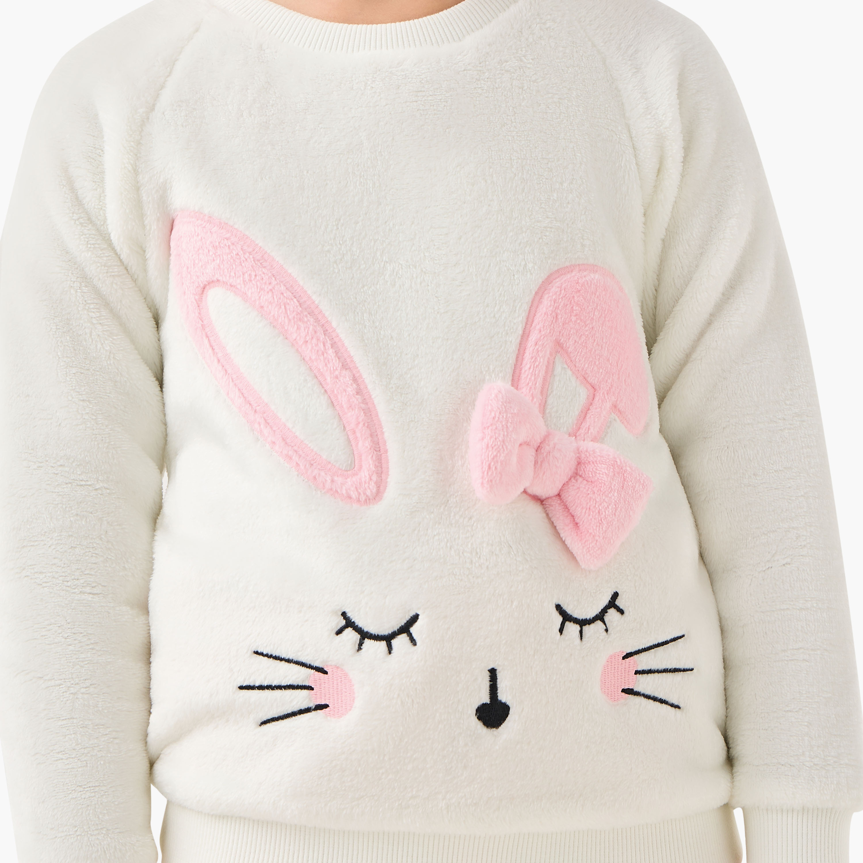طقم بنطلون بيجاما وتيشيرت صوف بطبعات أرنب من جونيورز-baby-girls-clothing-winterwear-pyjamasets-image-5