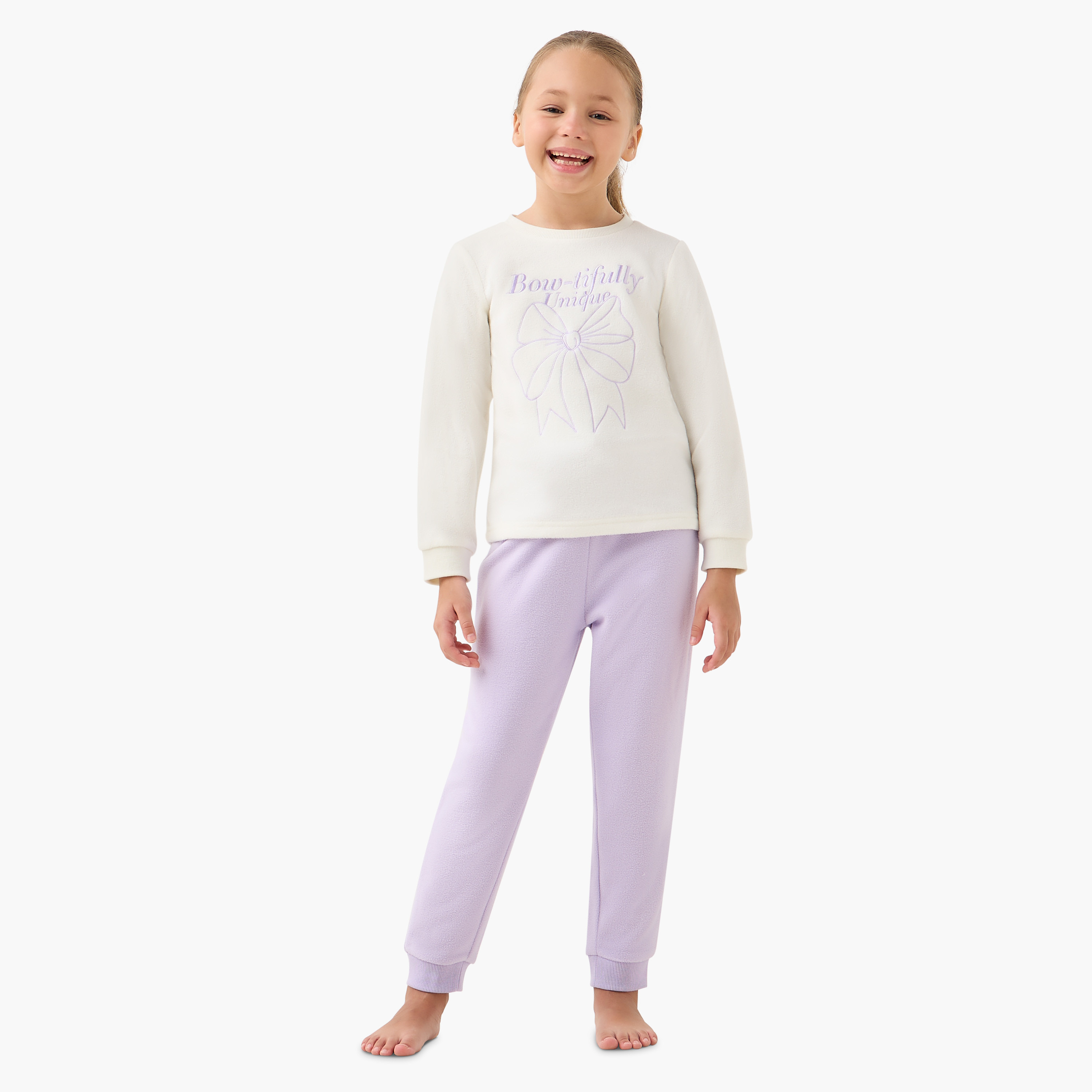 طقم بنطلون بيجاما وتيشيرت صوف بطبعات فيونكة من جونيورز-baby-girls-clothing-winterwear-pyjamasets-image-1