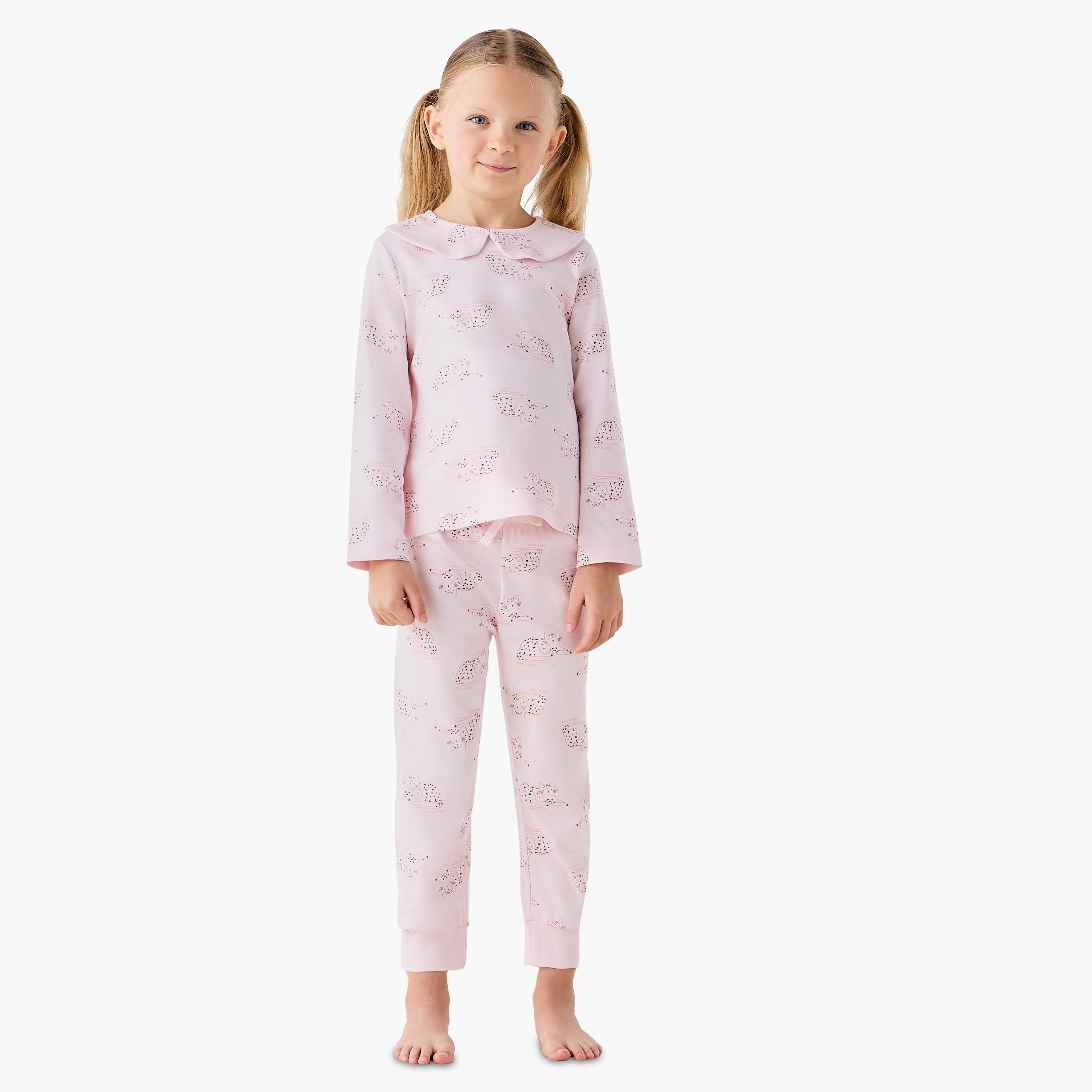Juniors Girls Pyjama Set with Animal Print - Cotton - Long Sleeves - Crew Neck-baby-girls-clothing-winterwear-pyjamasets-image-1