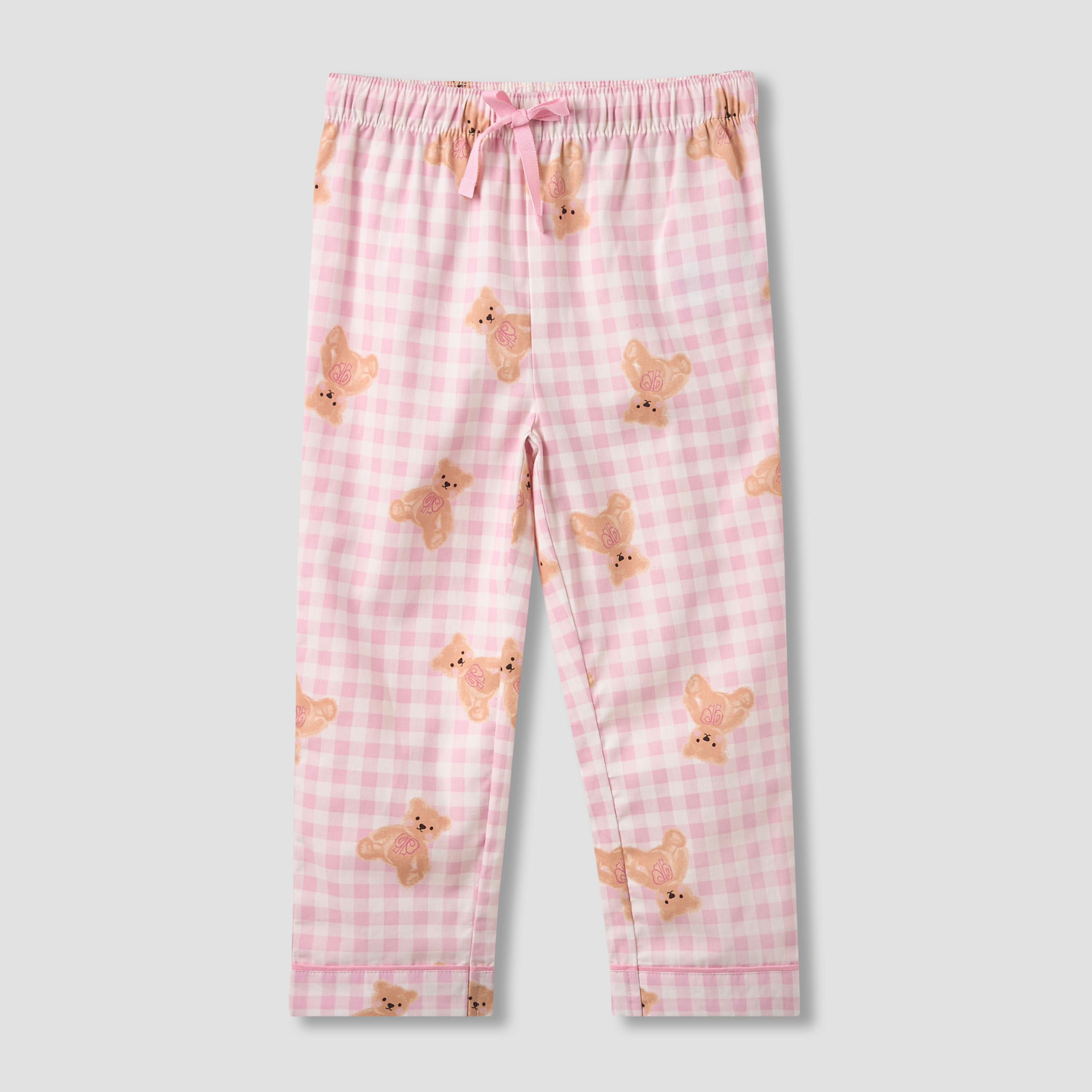 Juniors Cotton Round Neck Long Sleeves Pyjama Set with Teddy Bear Print-girls-clothing-nightwear-image-3