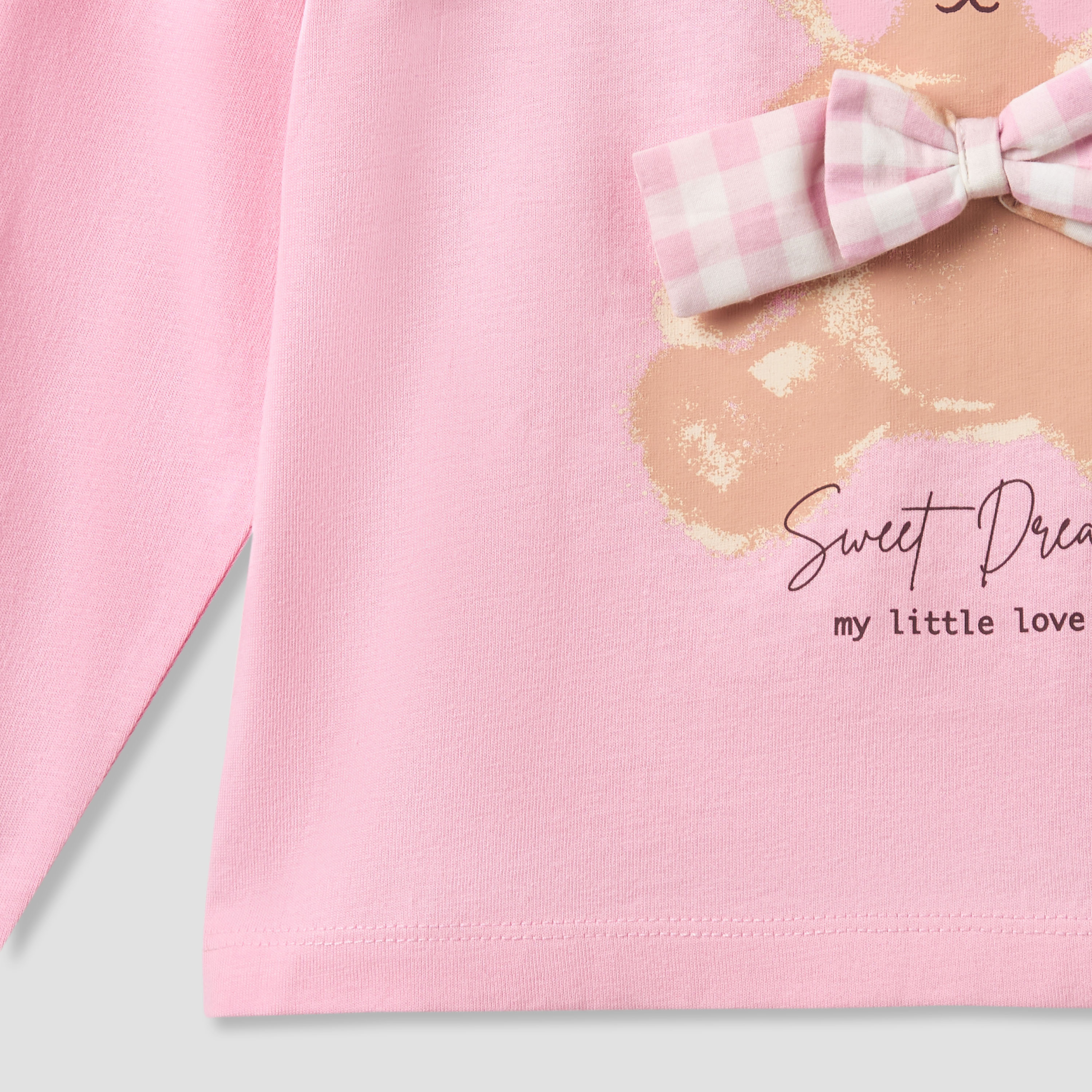 Juniors Cotton Round Neck Long Sleeves Pyjama Set with Teddy Bear Print-girls-clothing-nightwear-image-5