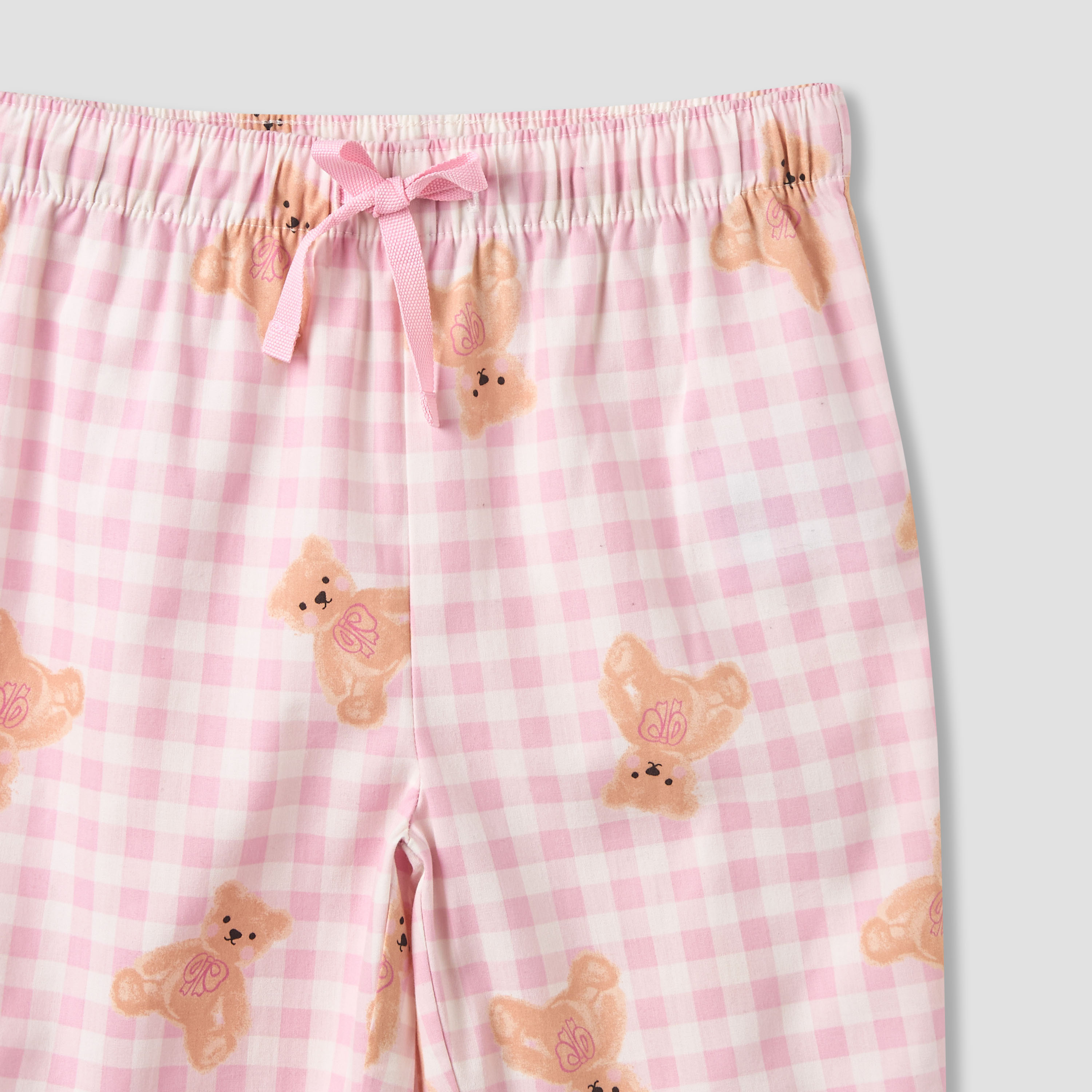 Juniors Cotton Round Neck Long Sleeves Pyjama Set with Teddy Bear Print-girls-clothing-nightwear-image-6