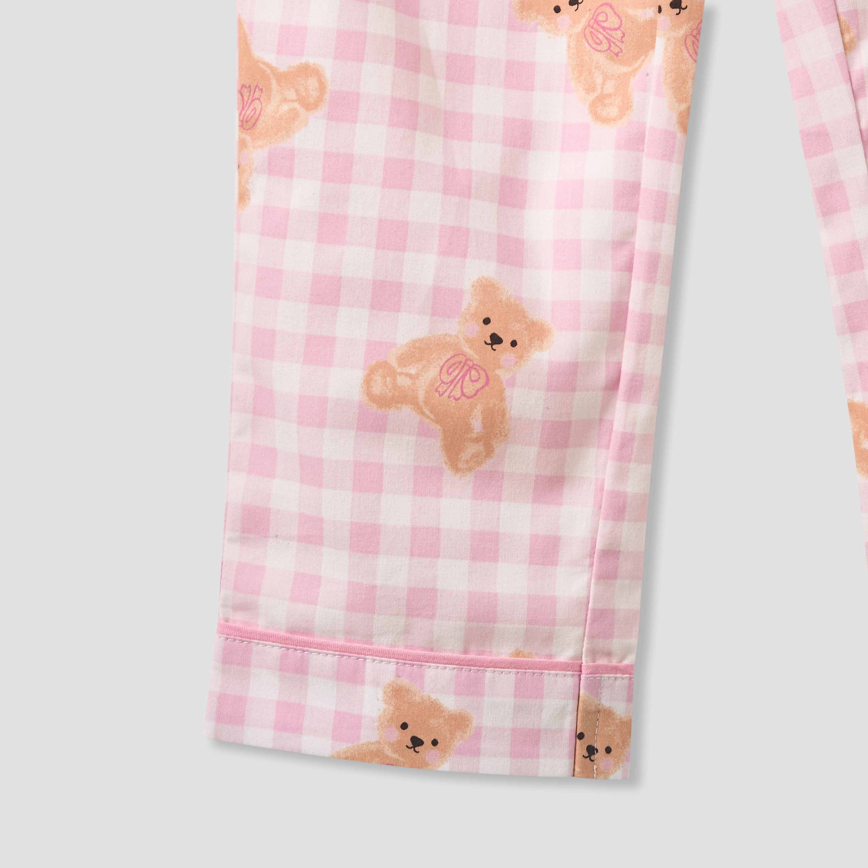 Juniors Cotton Round Neck Long Sleeves Pyjama Set with Teddy Bear Print-girls-clothing-nightwear-image-7